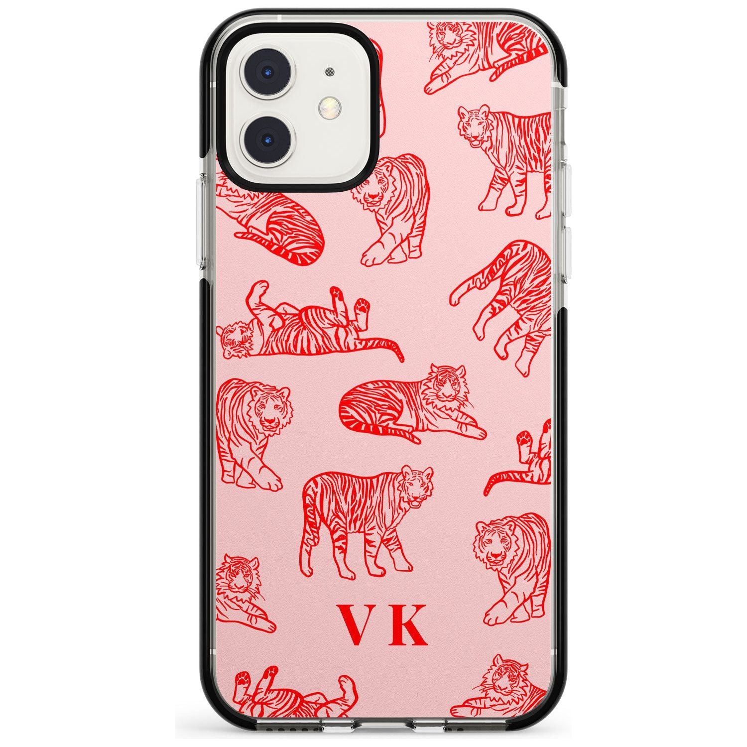 Red Tiger Outlines on Pink iPhone Case Black Impact Custom Phone Case - Case Warehouse