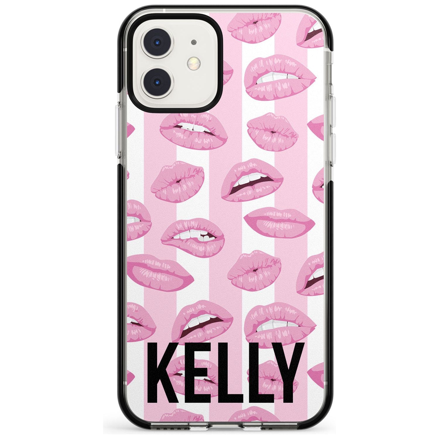 Pink Stripes & Lips iPhone Case Black Impact Custom Phone Case - Case Warehouse