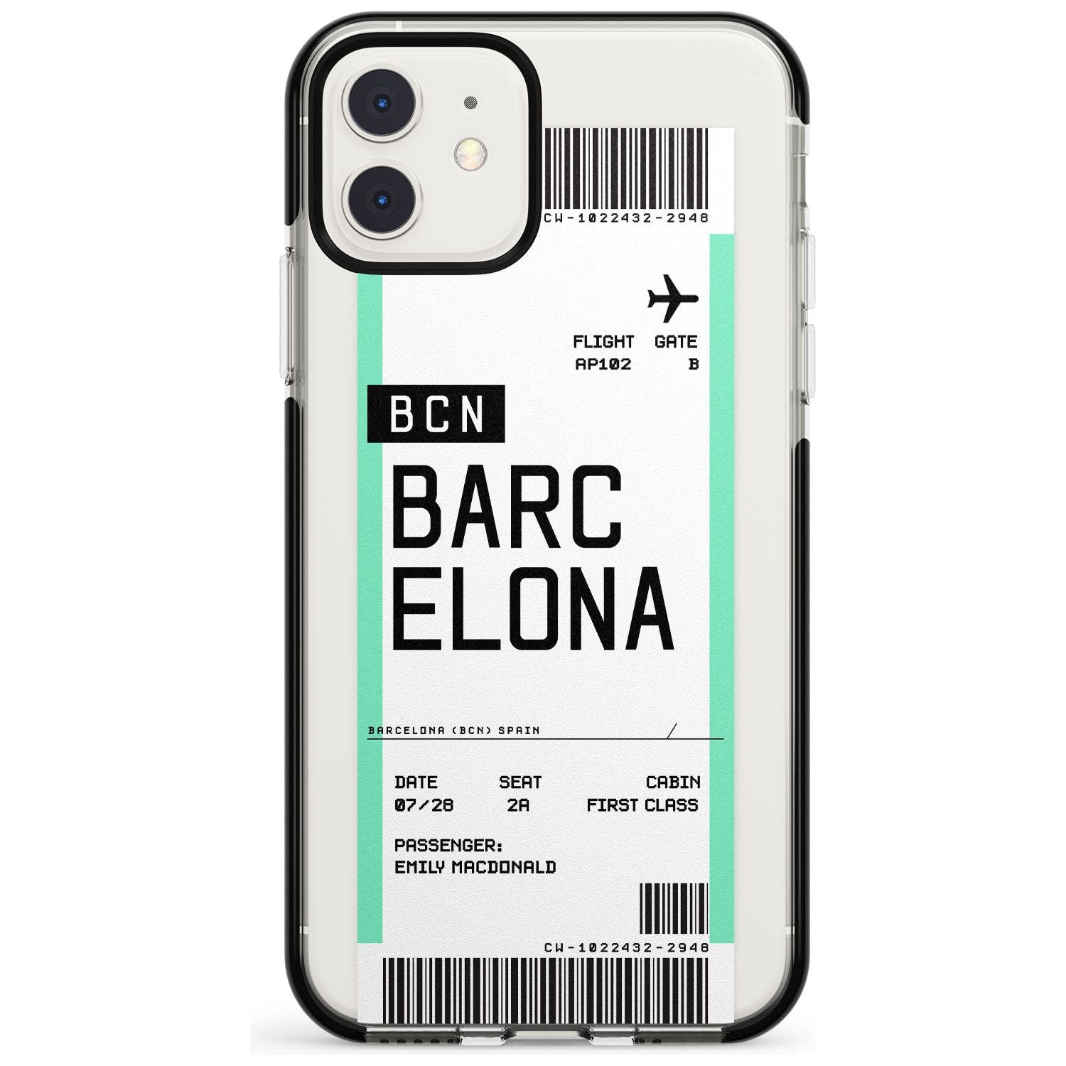 Barcelona Boarding Pass iPhone Case Black Impact Custom Phone Case - Case Warehouse