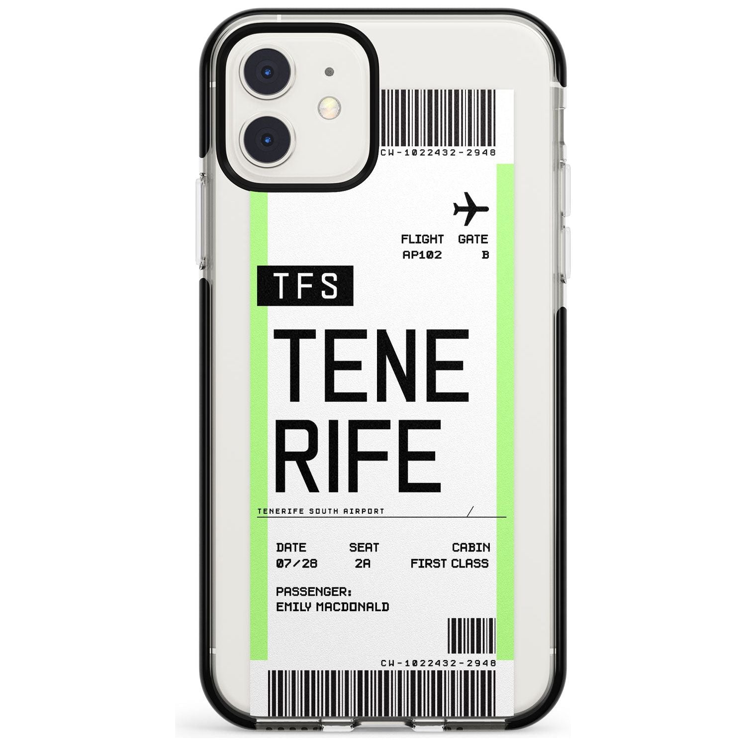 Tenerife Boarding Pass iPhone Case Black Impact Custom Phone Case - Case Warehouse