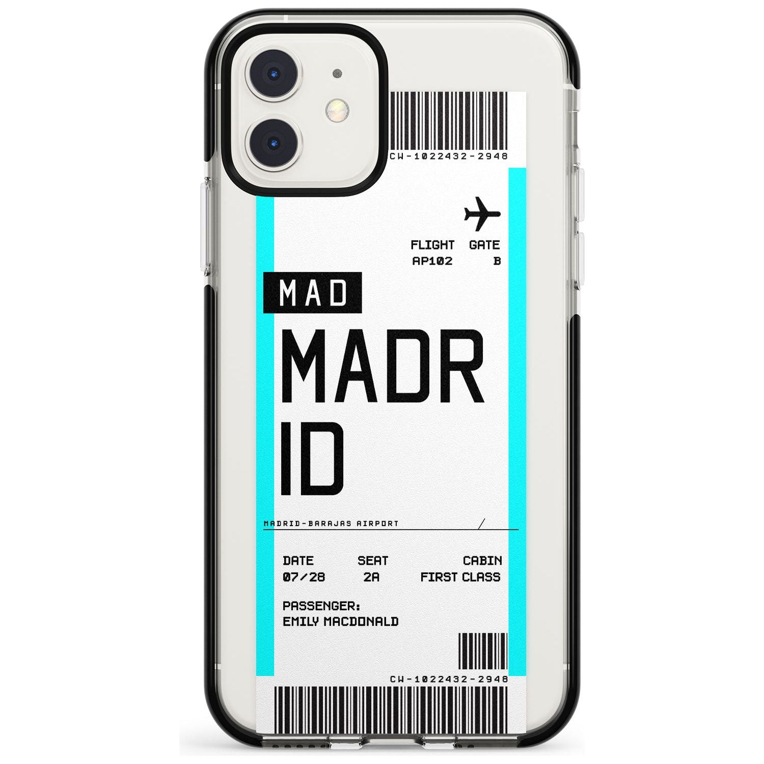 Madrid Boarding Pass iPhone Case Black Impact Custom Phone Case - Case Warehouse