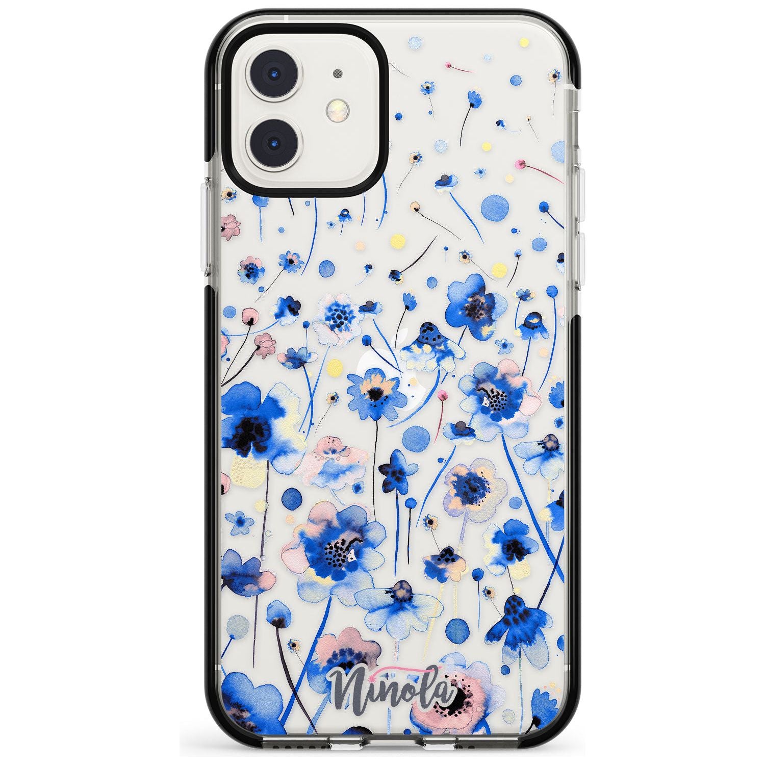 Ink Flowers Blue Black Impact Phone Case for iPhone 11