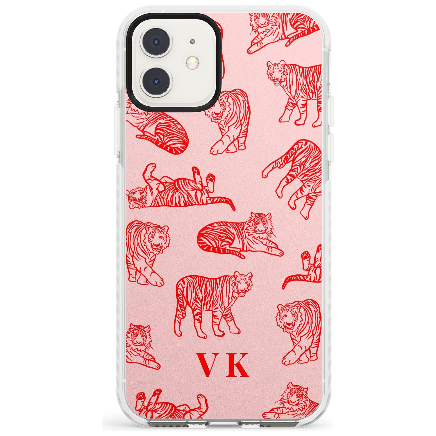 Red Tiger Outlines on Pink iPhone Case Impact Case Custom Phone Case - Case Warehouse