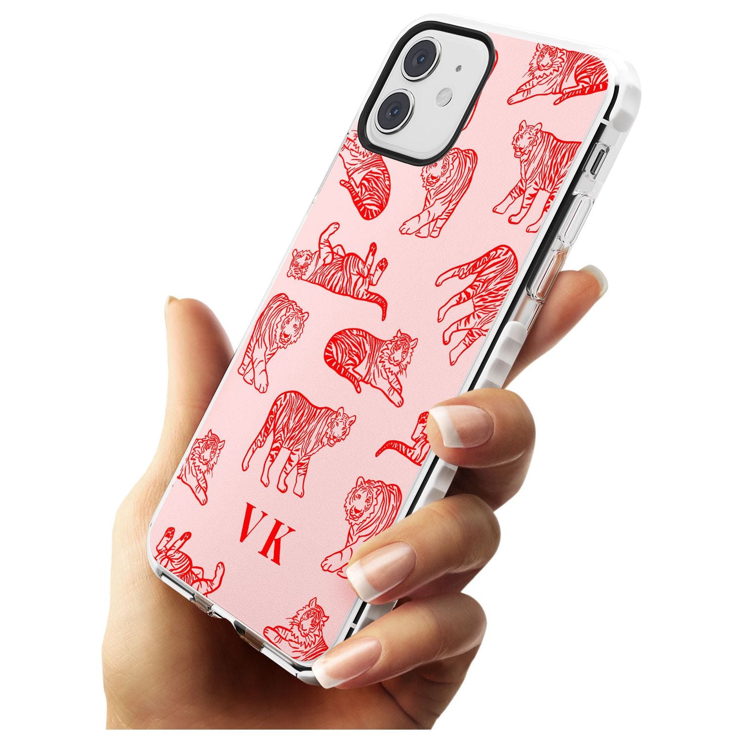 Red Tiger Outlines on Pink iPhone Case Custom Phone Case - Case Warehouse