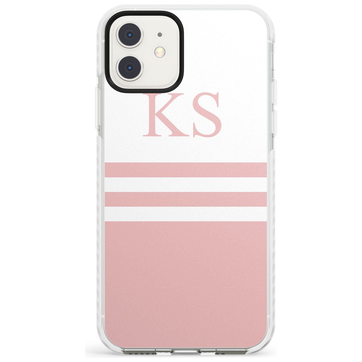 Minimal Pink Stripes & Initials iPhone Case Impact Case Custom Phone Case - Case Warehouse