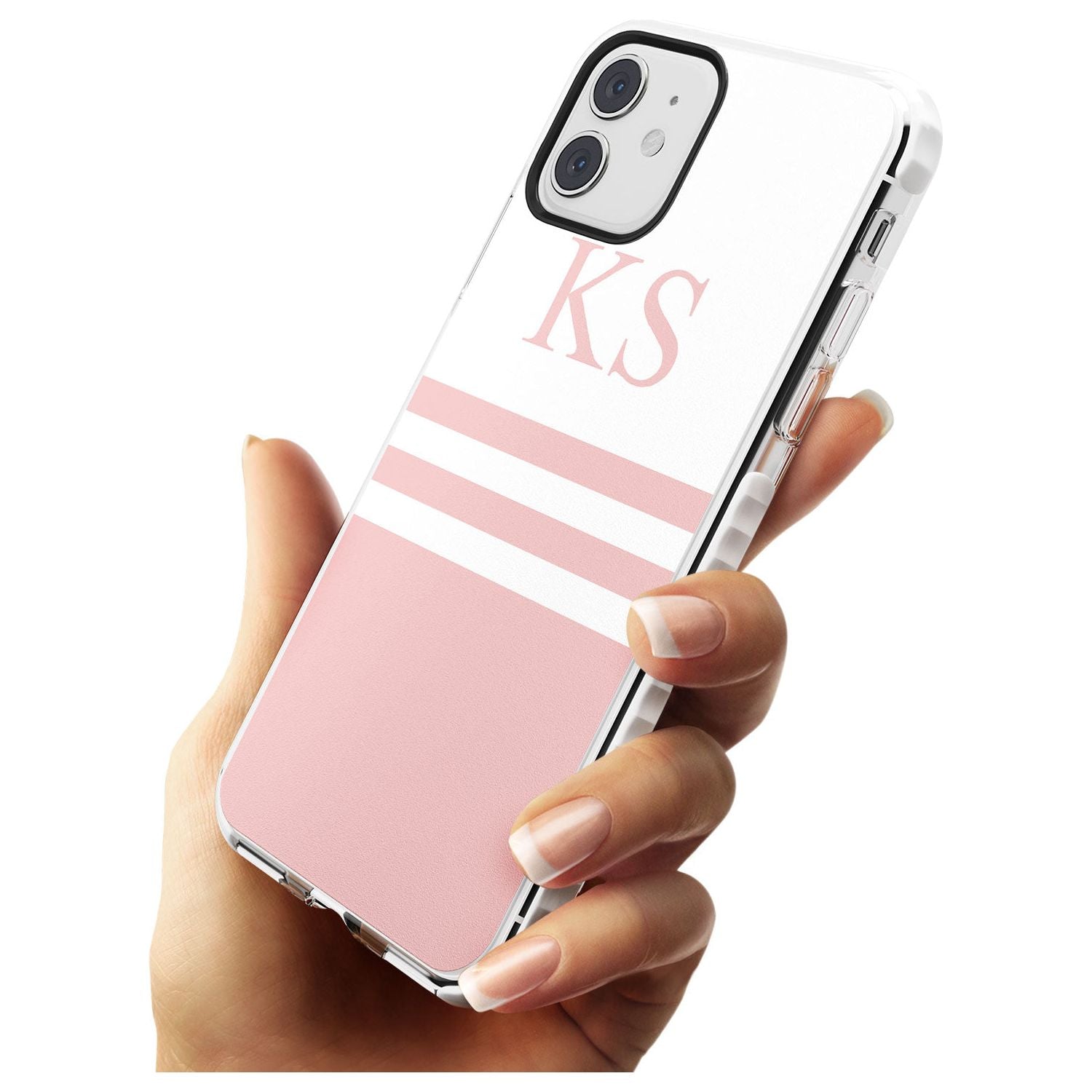 Minimal Pink Stripes & Initials iPhone Case Custom Phone Case - Case Warehouse