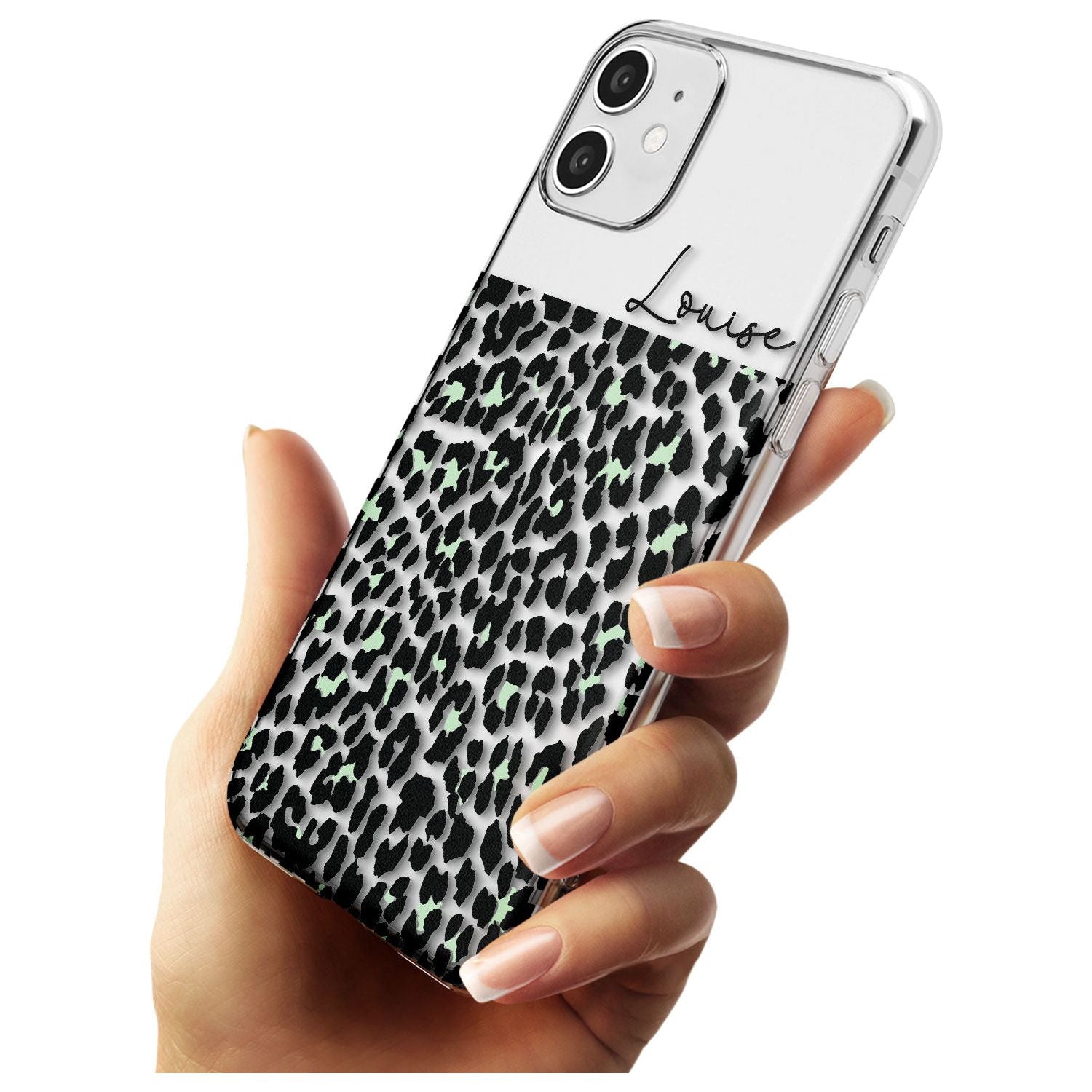 CustomSeafoam Green & Cursive Leopard Spots Slim TPU Phone Case for iPhone 11