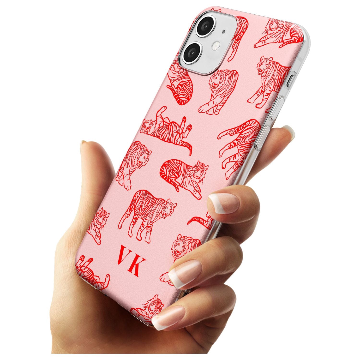 Red Tiger Outlines on Pink iPhone Case Custom Phone Case - Case Warehouse