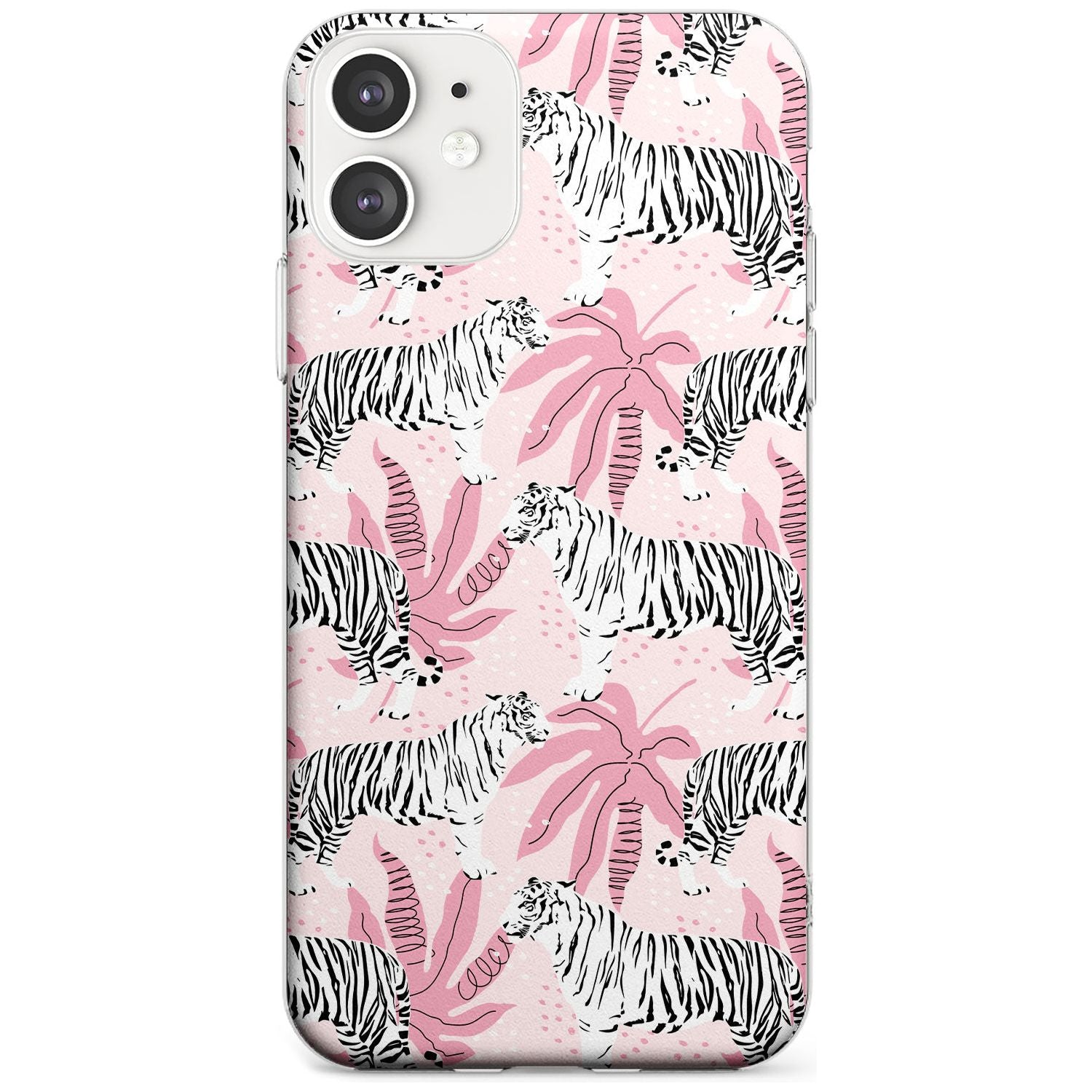 White Tigers on Pink Pattern Slim TPU Phone Case for iPhone 11
