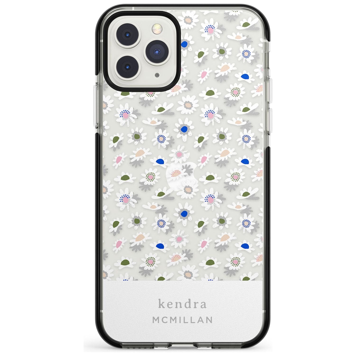 Grey & White Daisies Floral Design iPhone Case Black Impact Custom Phone Case - Case Warehouse