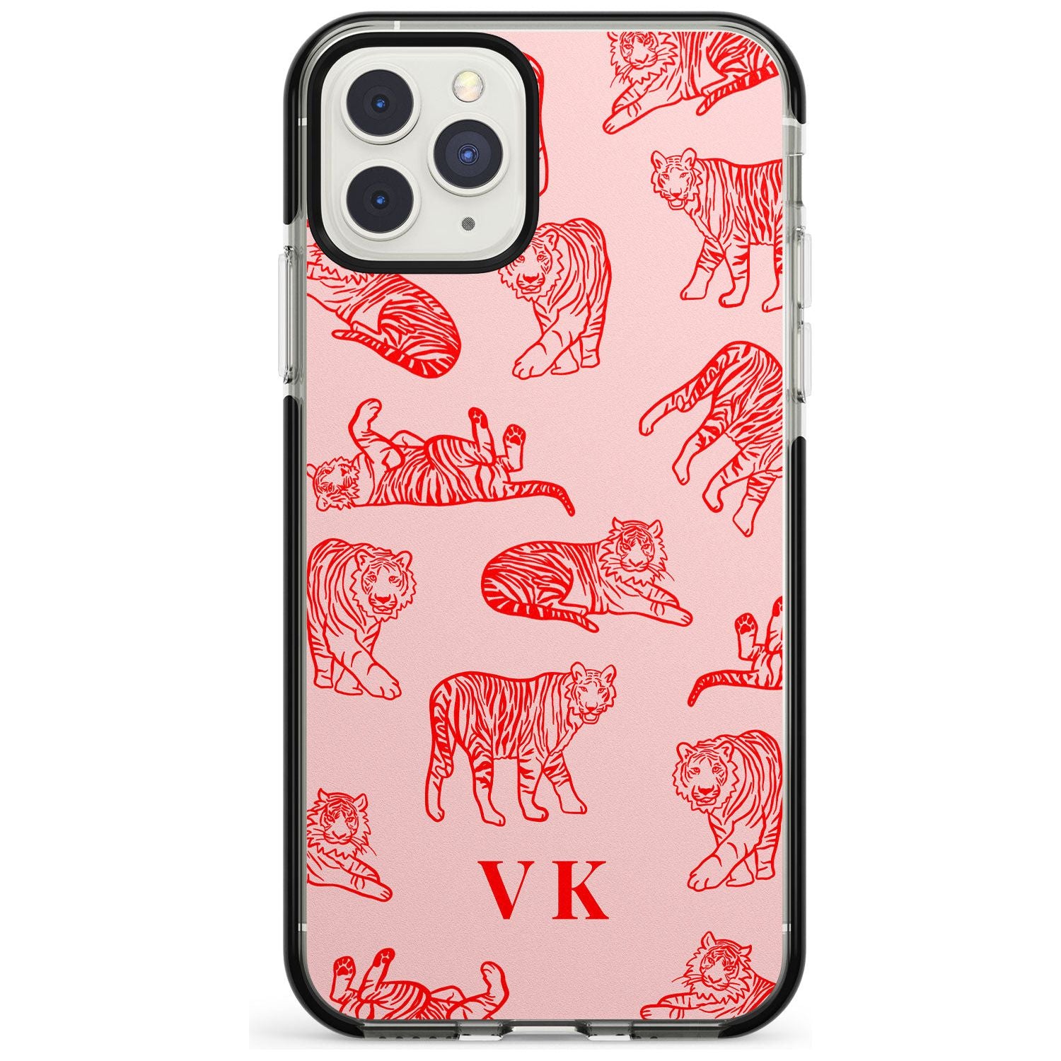 Red Tiger Outlines on Pink iPhone Case Black Impact Custom Phone Case - Case Warehouse