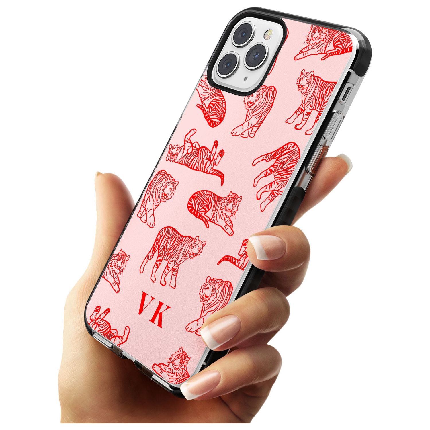 Red Tiger Outlines on Pink iPhone Case Custom Phone Case - Case Warehouse