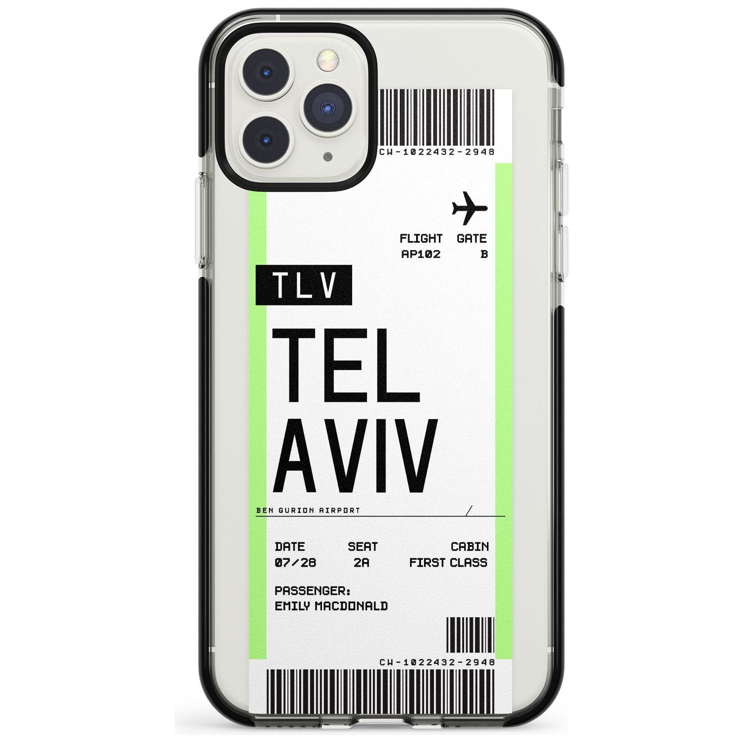 Tel Aviv Boarding Pass iPhone Case Black Impact Custom Phone Case - Case Warehouse