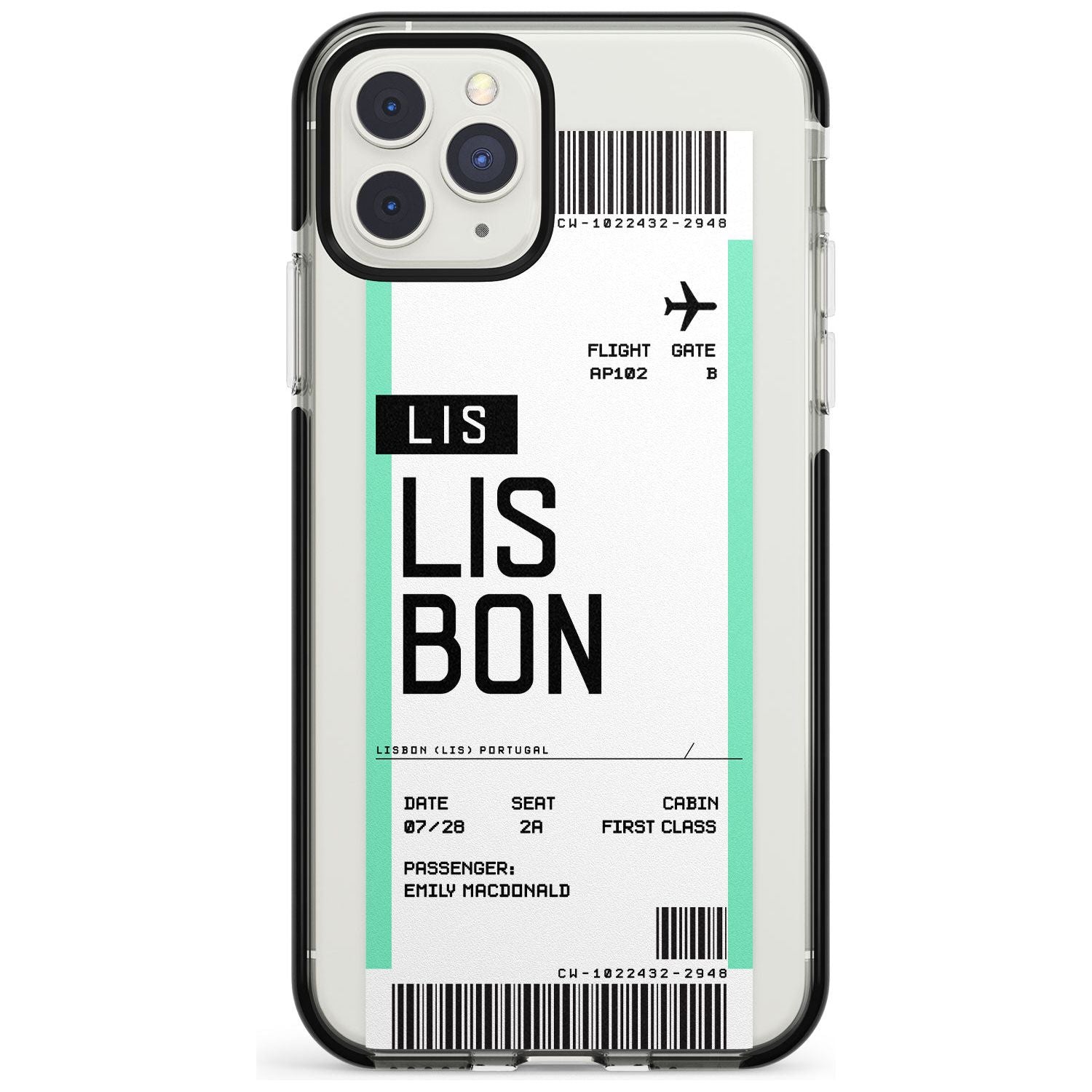 Lisbon Boarding Pass iPhone Case Black Impact Custom Phone Case - Case Warehouse