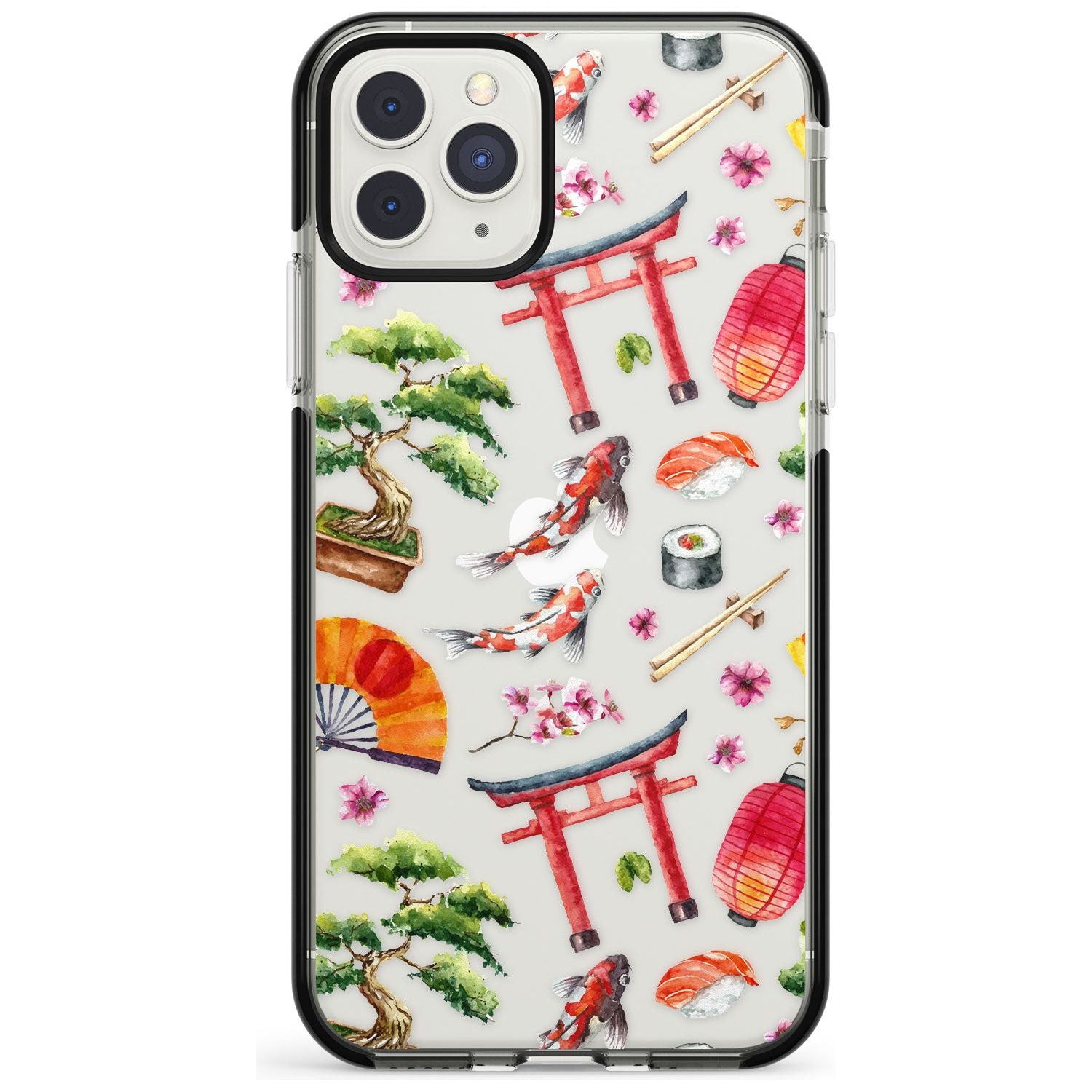 Mixed Japanese Watercolour Pattern iPhone Case Black Impact Phone Case - Case Warehouse