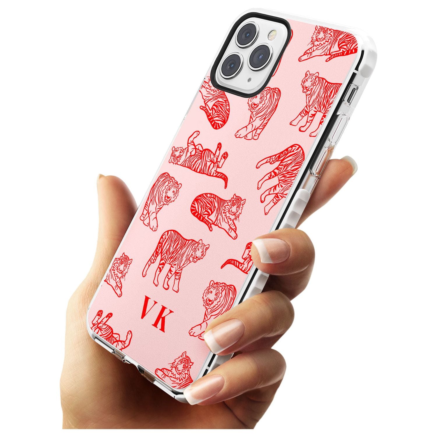 Red Tiger Outlines on Pink iPhone Case Custom Phone Case - Case Warehouse