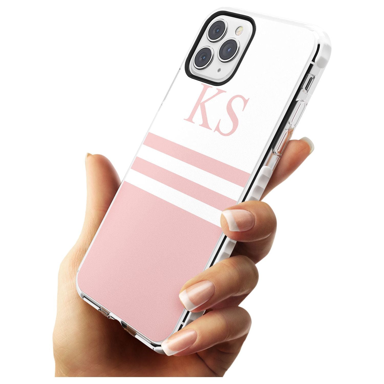 Minimal Pink Stripes & Initials iPhone Case Custom Phone Case - Case Warehouse