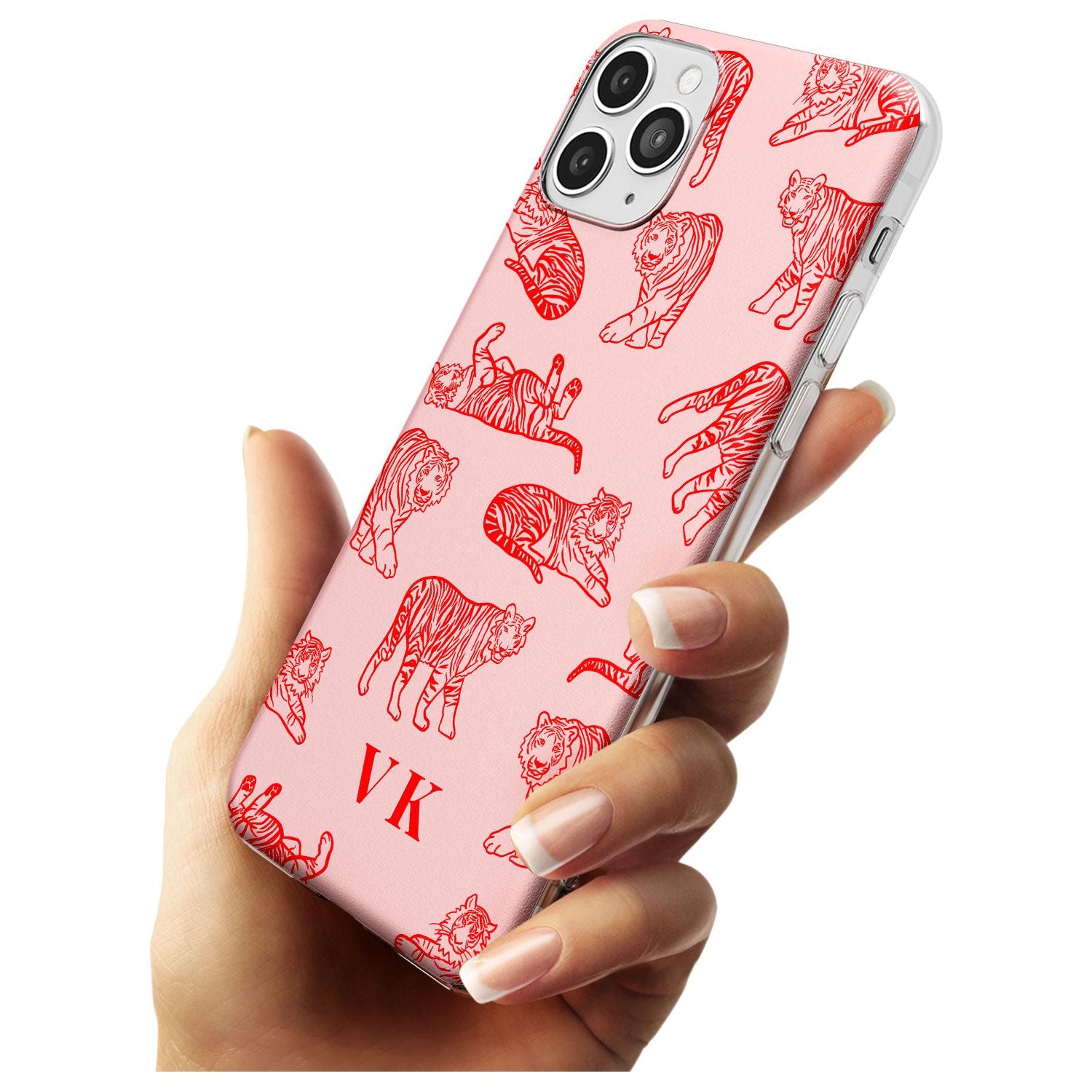 Red Tiger Outlines on Pink iPhone Case Custom Phone Case - Case Warehouse