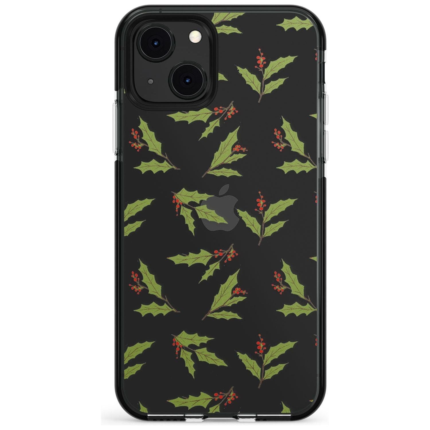 Christmas Holly Pattern Black Impact Phone Case for iPhone 13 & 13 Mini