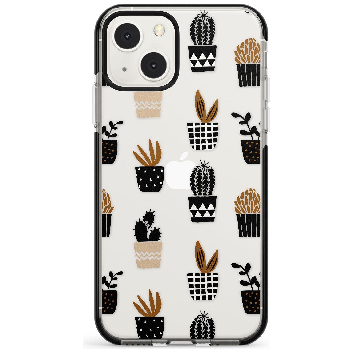 Large Mixed Plants Pattern - Clear Phone Case iPhone 13 Mini / Black Impact Case Blanc Space
