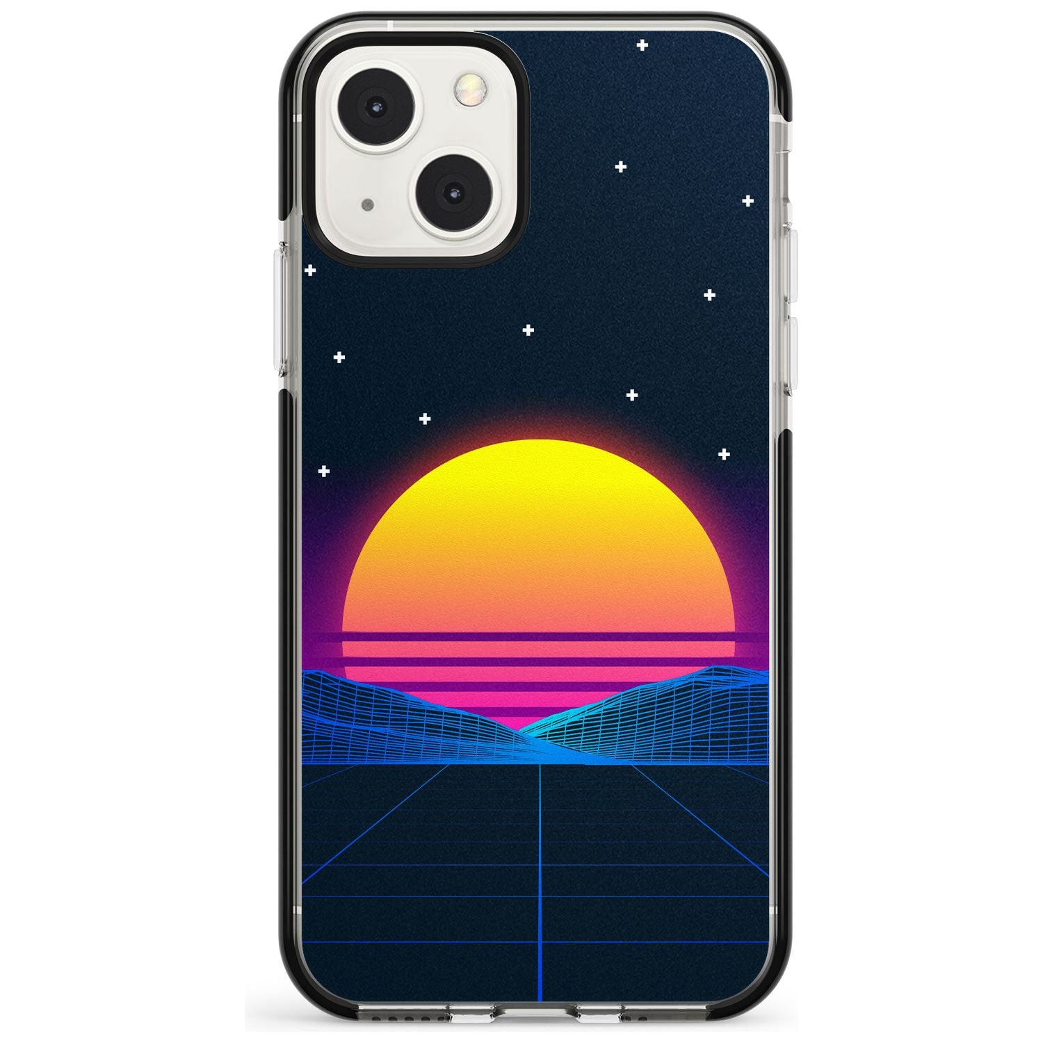 Retro Sunset Vaporwave Black Impact Phone Case for iPhone 13 & 13 Mini