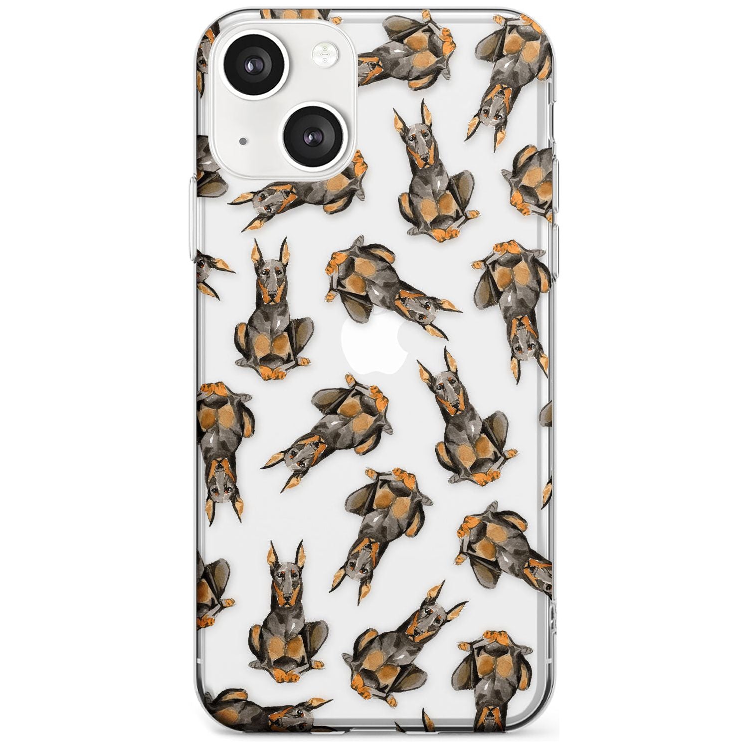 Doberman Watercolour Dog Pattern Phone Case iPhone 13 / Clear Case,iPhone 13 Mini / Clear Case,iPhone 14 / Clear Case,iPhone 14 Plus / Clear Case Blanc Space
