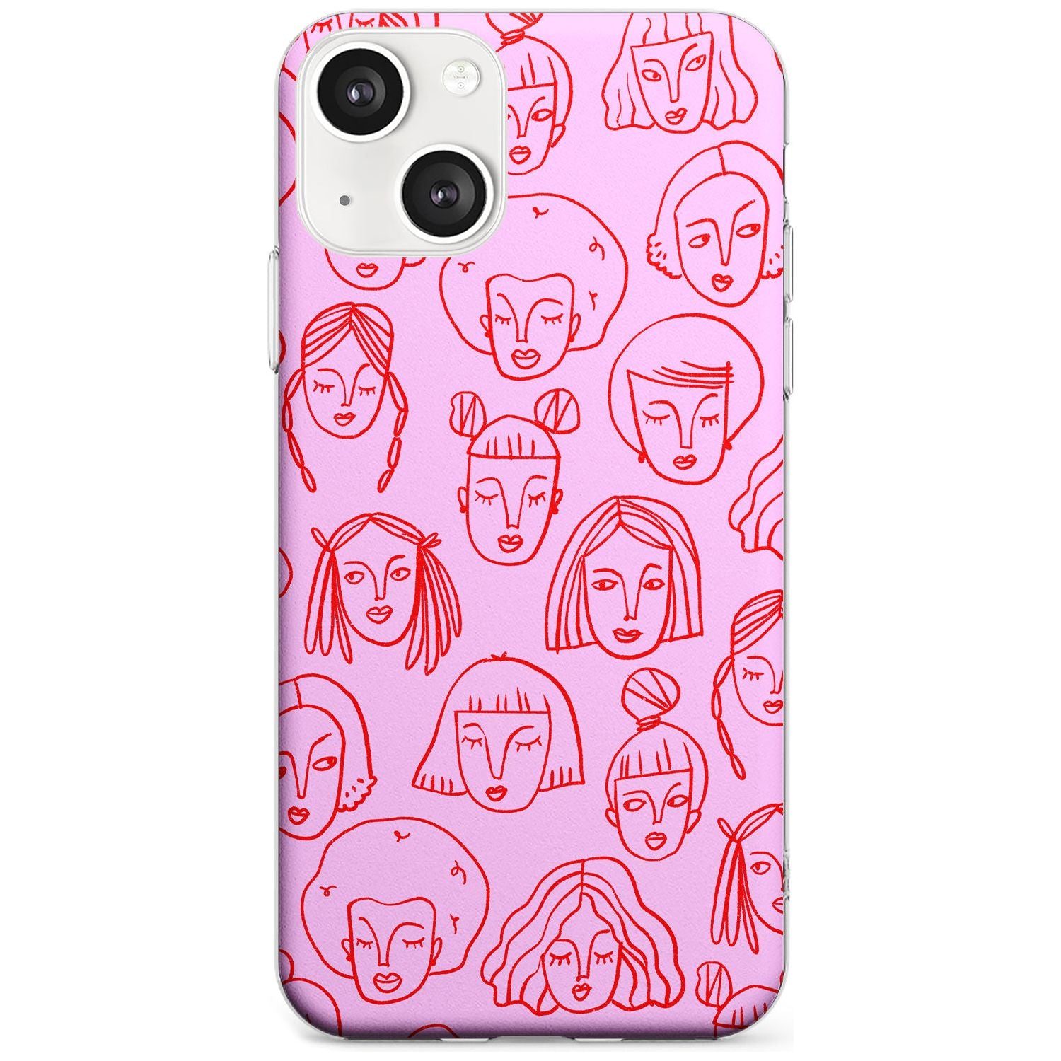 Girl Portrait Doodles in Pink & Red Phone Case iPhone 13 / Clear Case,iPhone 13 Mini / Clear Case,iPhone 14 / Clear Case,iPhone 14 Plus / Clear Case Blanc Space