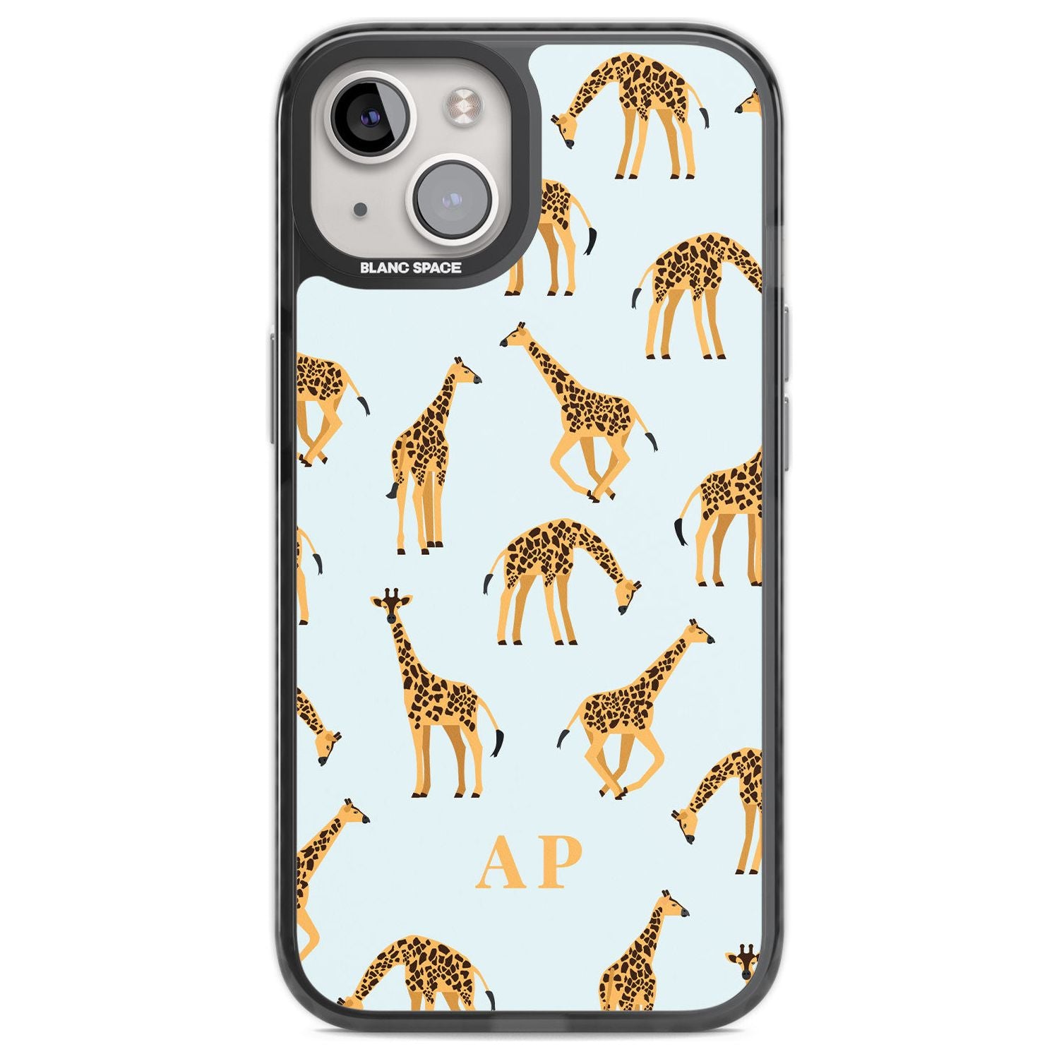 Personalised Safari Giraffe Pattern on Blue Custom Phone Case iPhone 12 / Black Impact Case,iPhone 13 / Black Impact Case,iPhone 12 Pro / Black Impact Case,iPhone 14 / Black Impact Case,iPhone 15 Plus / Black Impact Case,iPhone 15 / Black Impact Case Blanc Space
