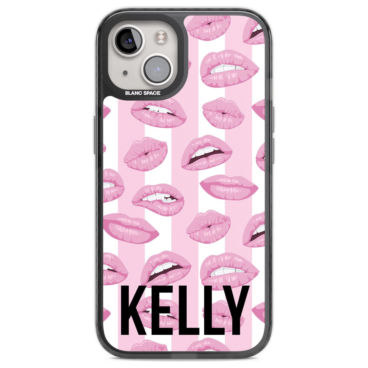 Personalised Pink Stripes & Lips Custom Phone Case iPhone 12 / Black Impact Case,iPhone 13 / Black Impact Case,iPhone 12 Pro / Black Impact Case,iPhone 14 / Black Impact Case,iPhone 15 Plus / Black Impact Case,iPhone 15 / Black Impact Case Blanc Space