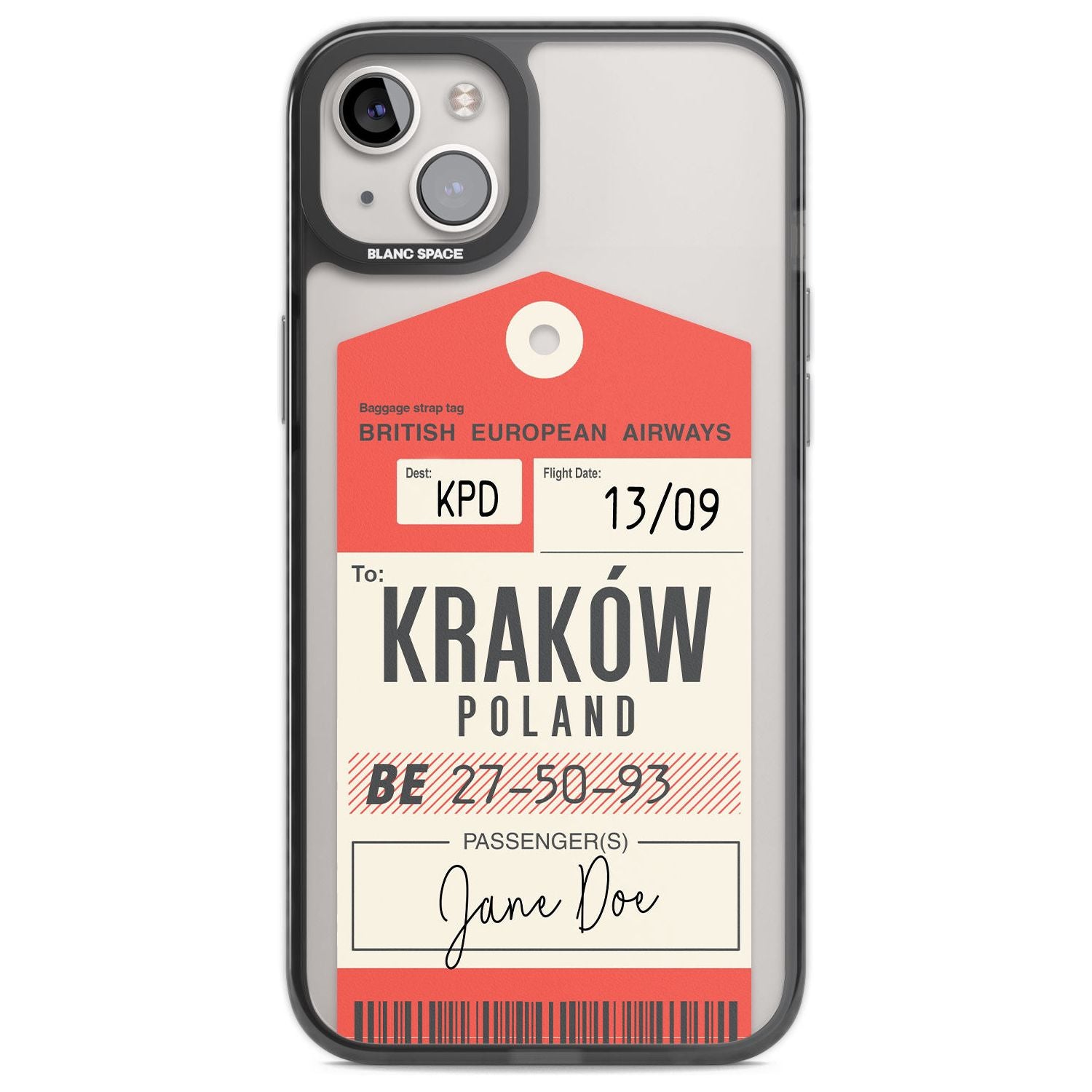 Personalised Vintage BEA Luggage Tag Custom Phone Case iPhone 14 Plus / Black Impact Case Blanc Space