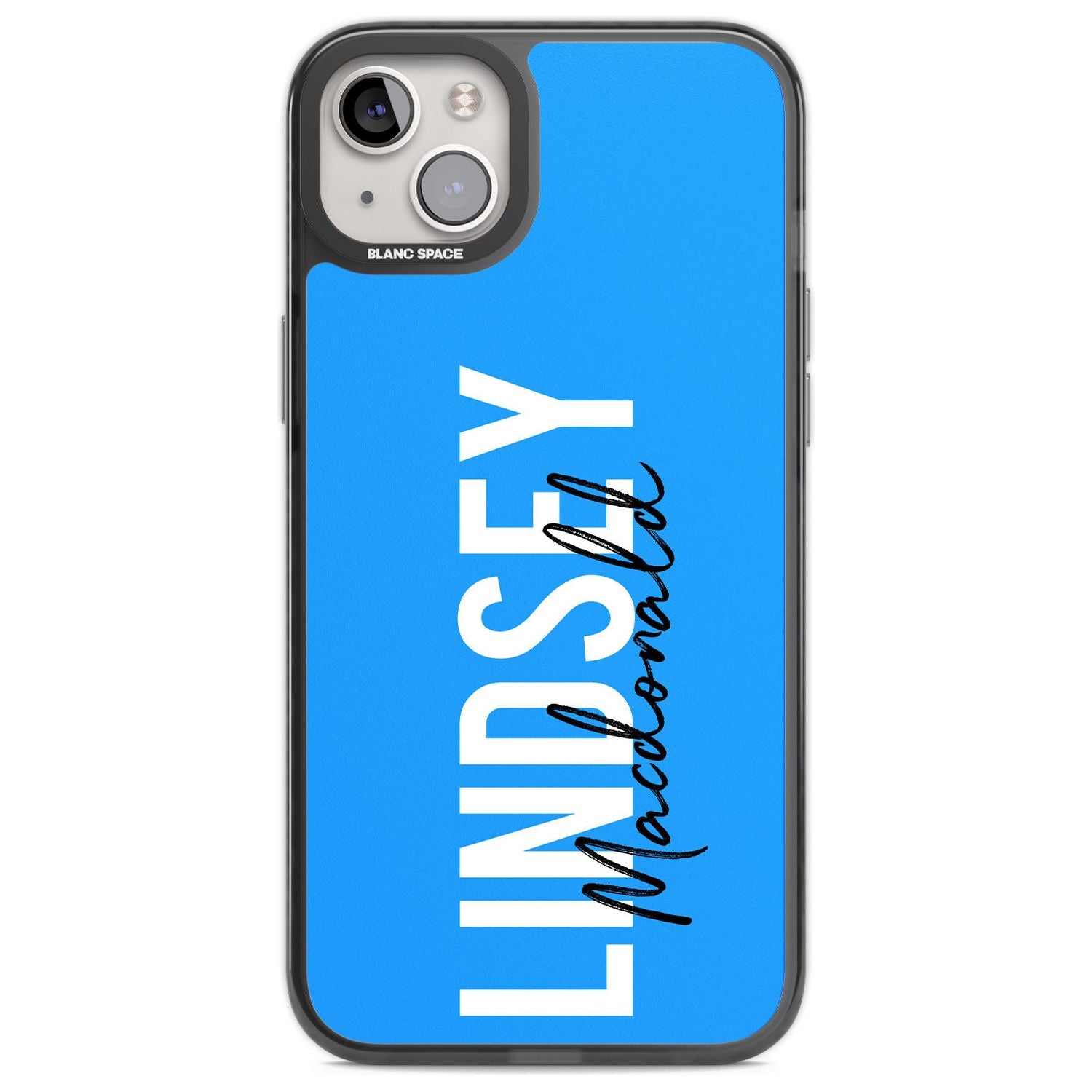 Personalised Bold Name: Blue Custom Phone Case iPhone 14 Plus / Black Impact Case Blanc Space