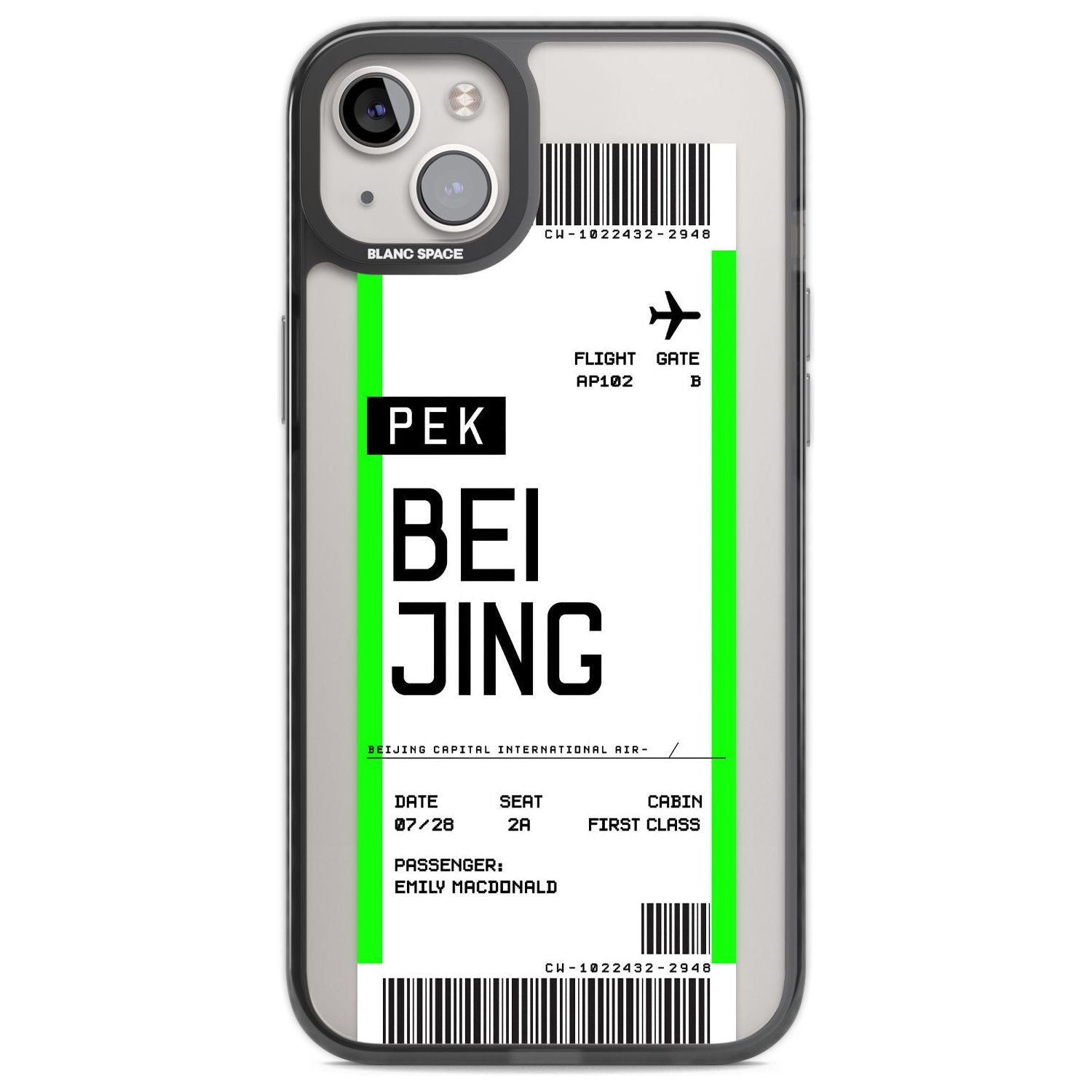 Personalised Beijing Boarding Pass Custom Phone Case iPhone 14 Plus / Black Impact Case Blanc Space
