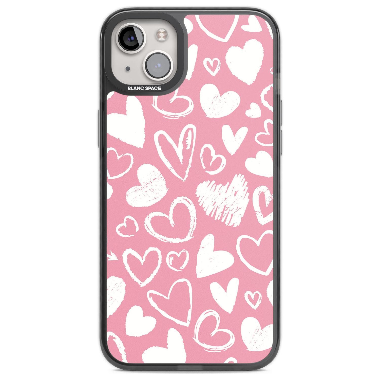 Chalk Hearts Phone Case iPhone 14 Plus / Black Impact Case Blanc Space