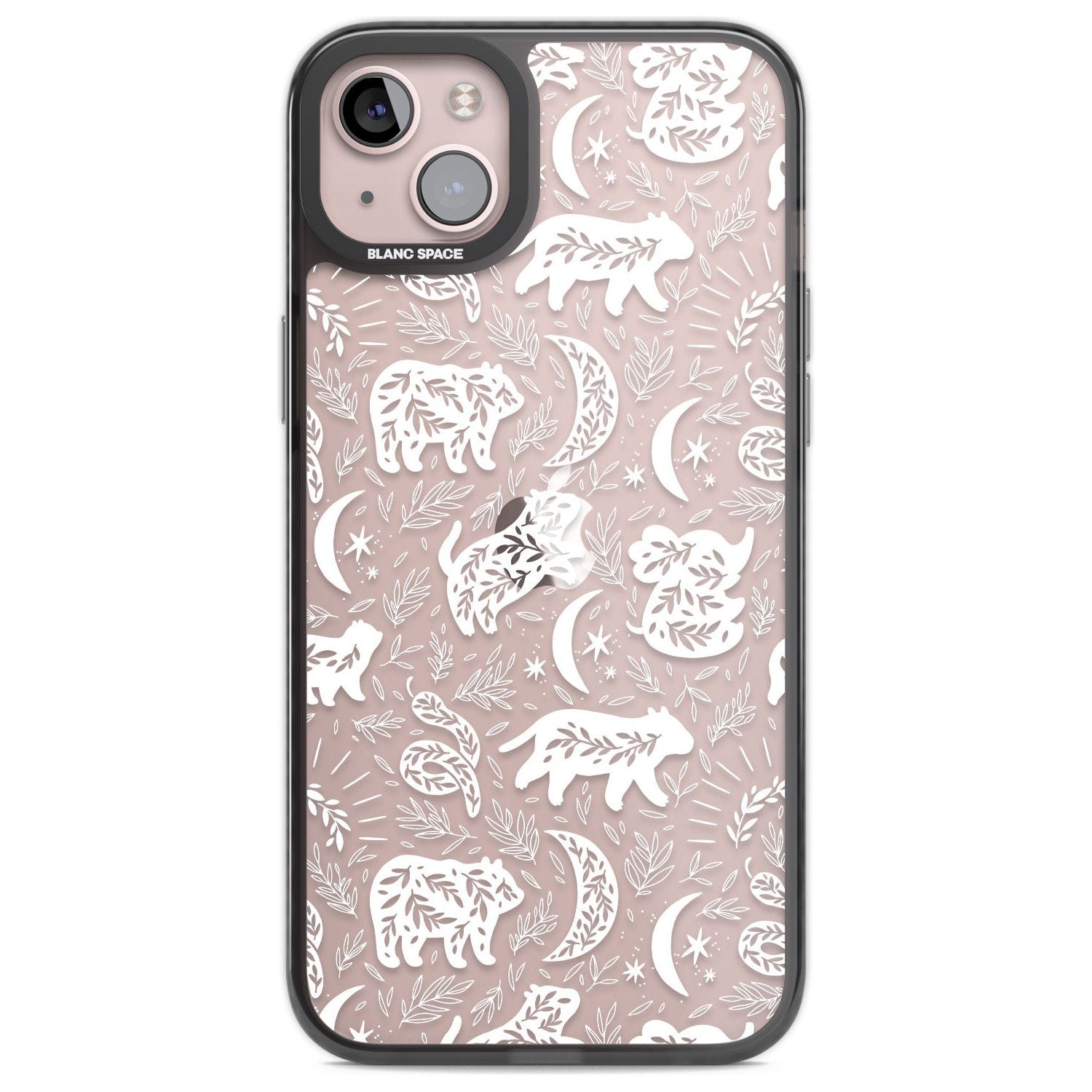 Forest Animal Silhouettes: White/Clear Phone Case iPhone 14 Plus / Black Impact Case Blanc Space