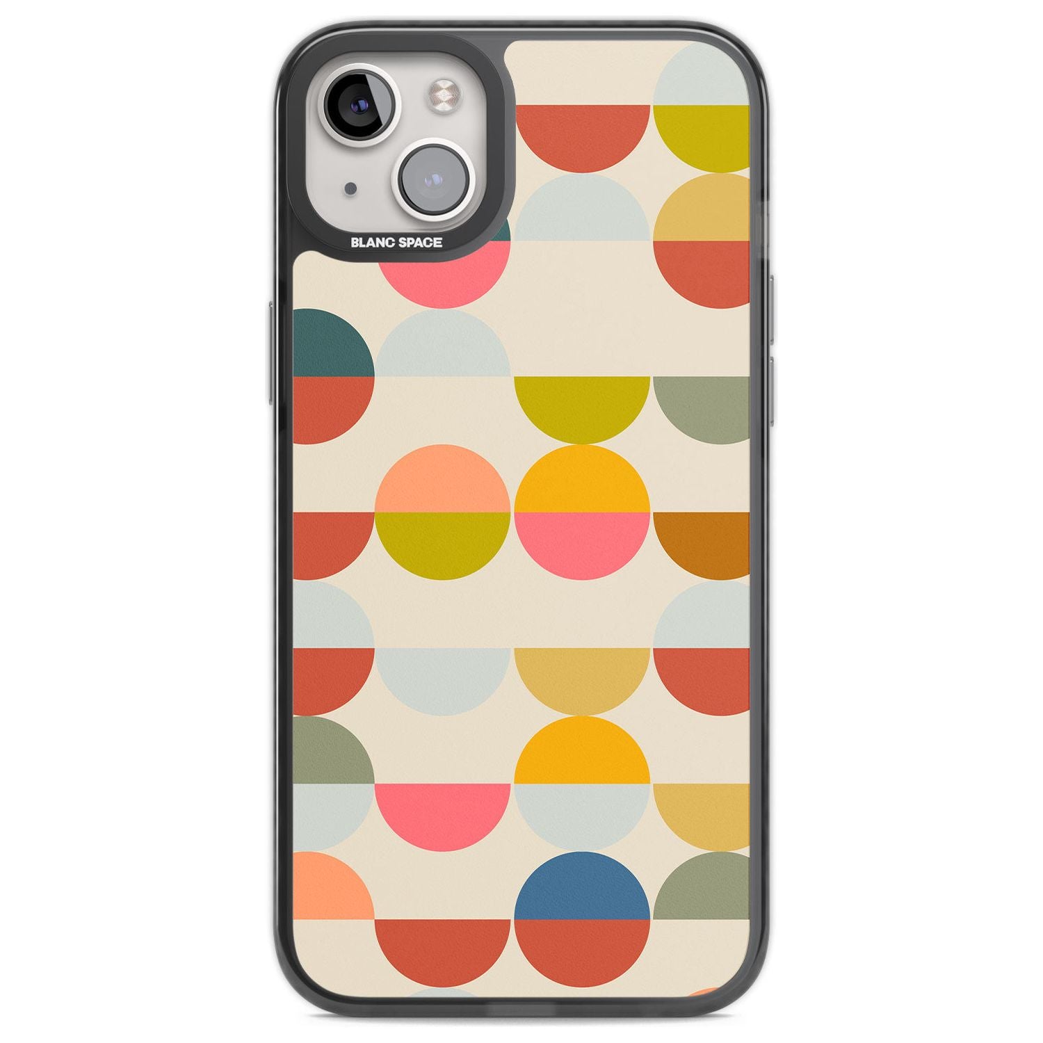Abstract Retro Shapes: Colourful Circles Phone Case iPhone 14 Plus / Black Impact Case Blanc Space