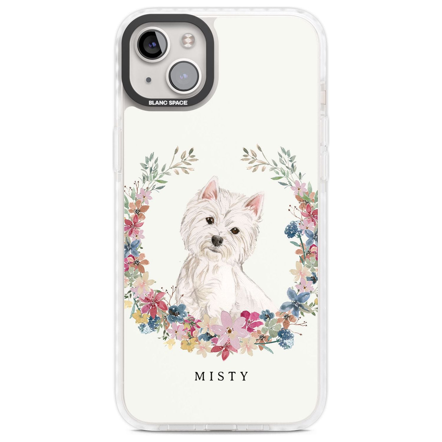 Personalised Westie Watercolour Dog Portrait Custom Phone Case iPhone 14 Plus / Impact Case Blanc Space