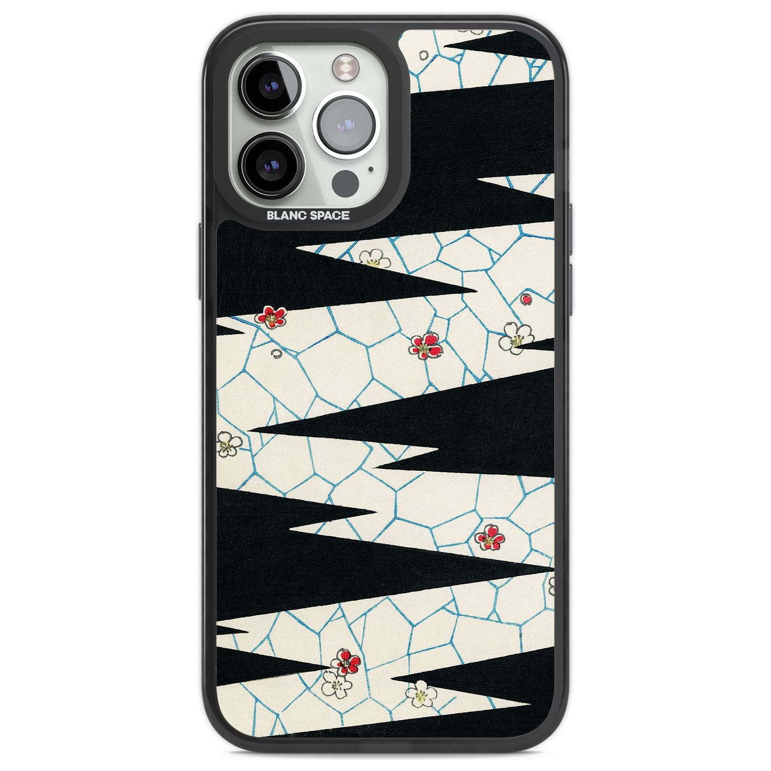 Japanese Flowers by Bijutsu Sekai Phone Case iPhone 13 Pro Max / Black Impact Case,iPhone 14 Pro Max / Black Impact Case Blanc Space