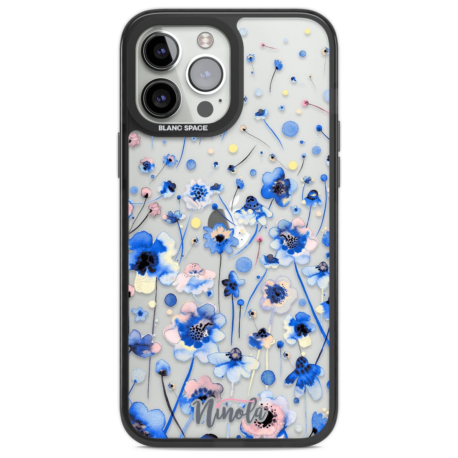 Ink Flowers Blue Phone Case iPhone 13 Pro Max / Black Impact Case,iPhone 14 Pro Max / Black Impact Case Blanc Space