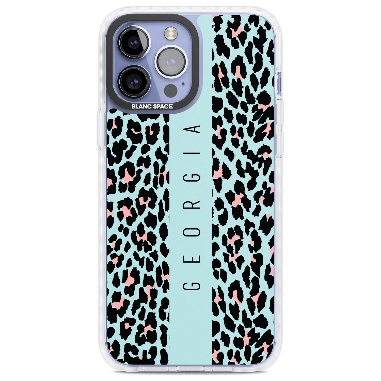 Personalised Blue Leopard Spots Custom Phone Case iPhone 13 Pro Max / Impact Case,iPhone 14 Pro Max / Impact Case Blanc Space