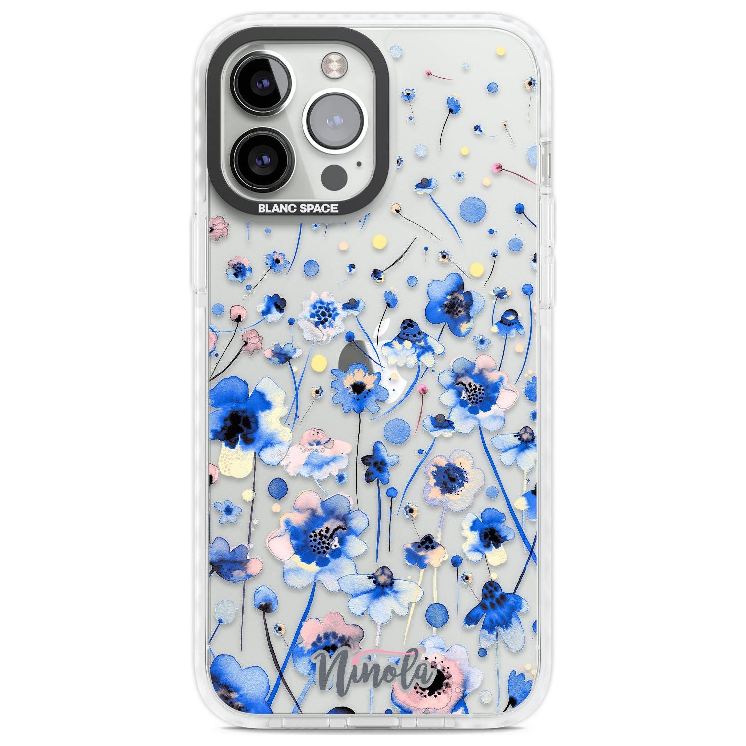Ink Flowers Blue Phone Case iPhone 13 Pro Max / Impact Case,iPhone 14 Pro Max / Impact Case Blanc Space