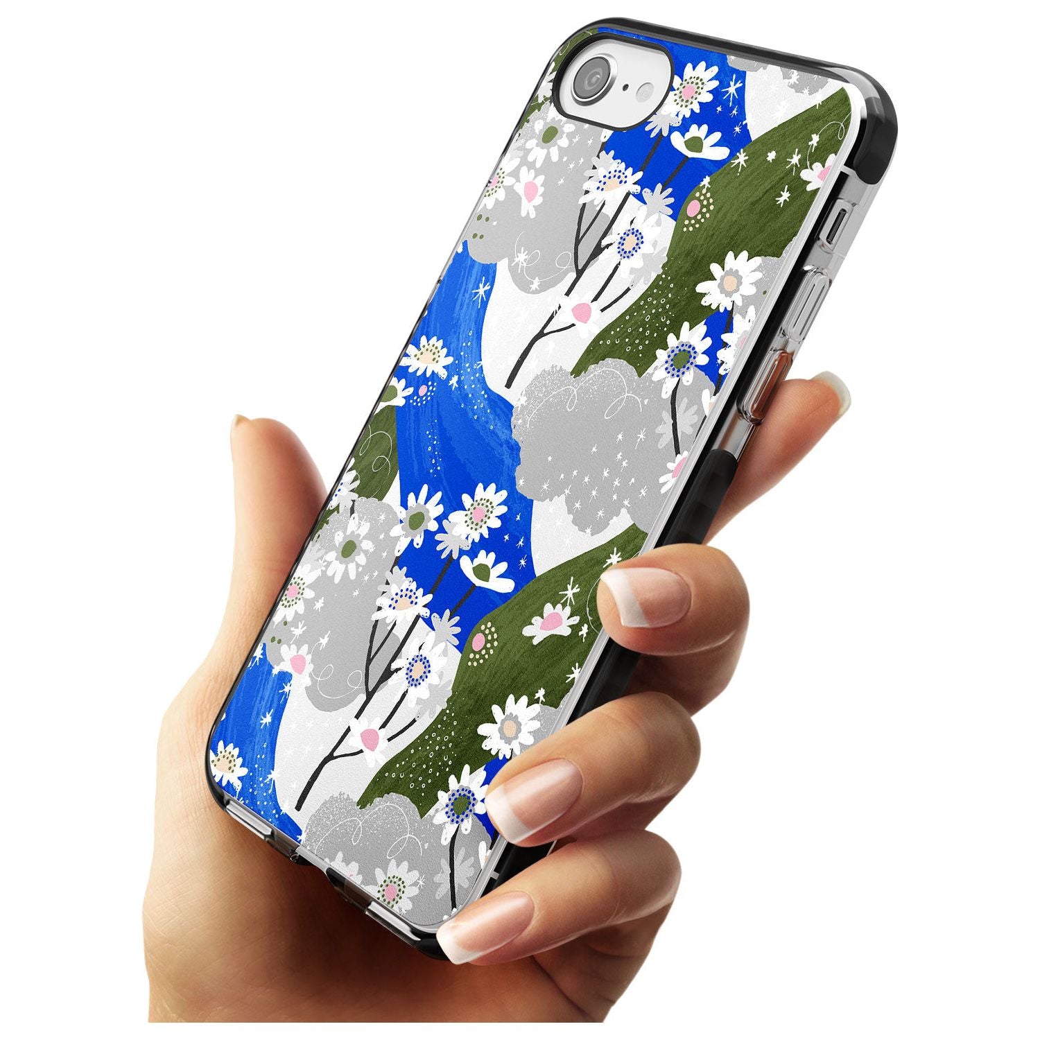 Blue & Grey Daisies Pattern iPhone Case Phone Case - Case Warehouse