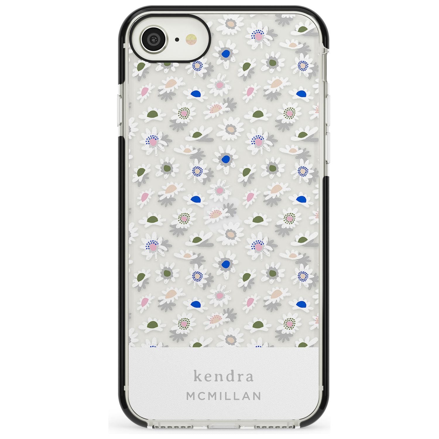 Grey & White Daisies Floral Design iPhone Case Black Impact Custom Phone Case - Case Warehouse