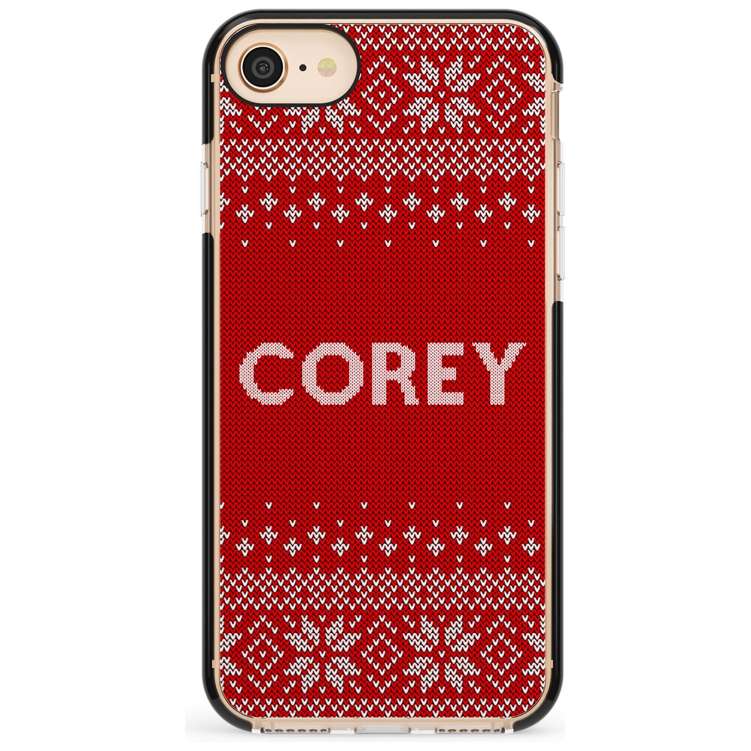 Personalised Red Christmas Knitted Jumper Black Impact Phone Case for iPhone SE 8 7 Plus