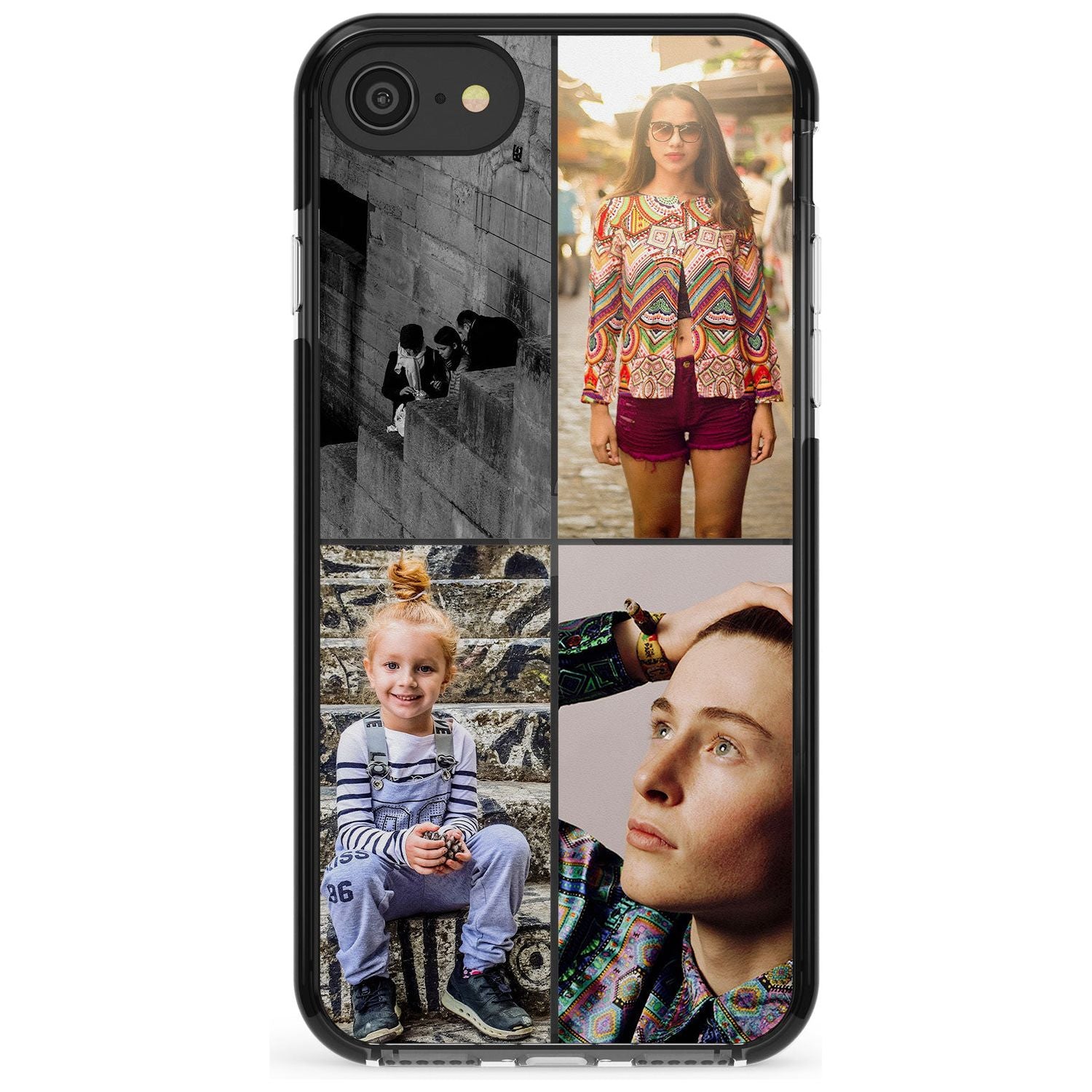 4 Photo Grid Pink Fade Impact Phone Case for iPhone SE 8 7 Plus