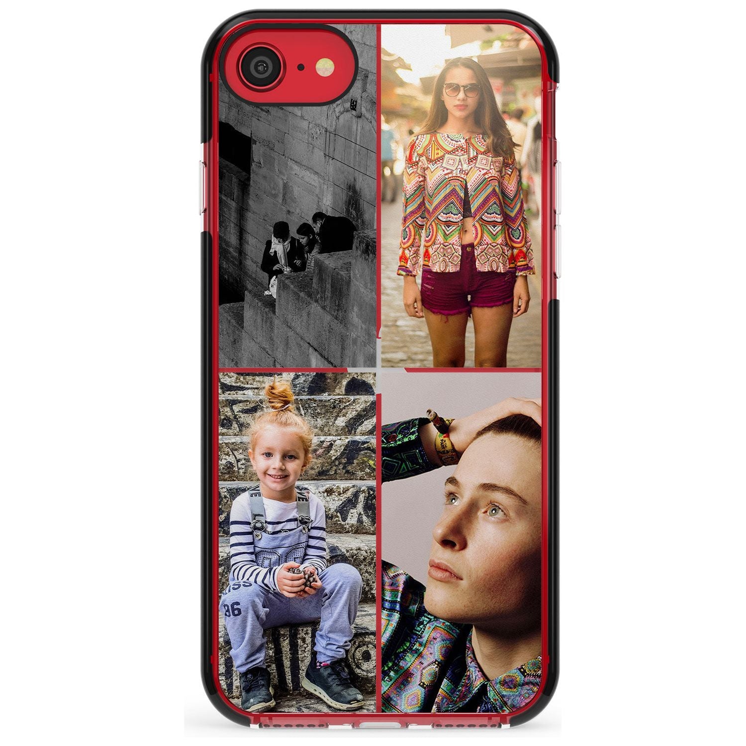 4 Photo Grid Pink Fade Impact Phone Case for iPhone SE 8 7 Plus
