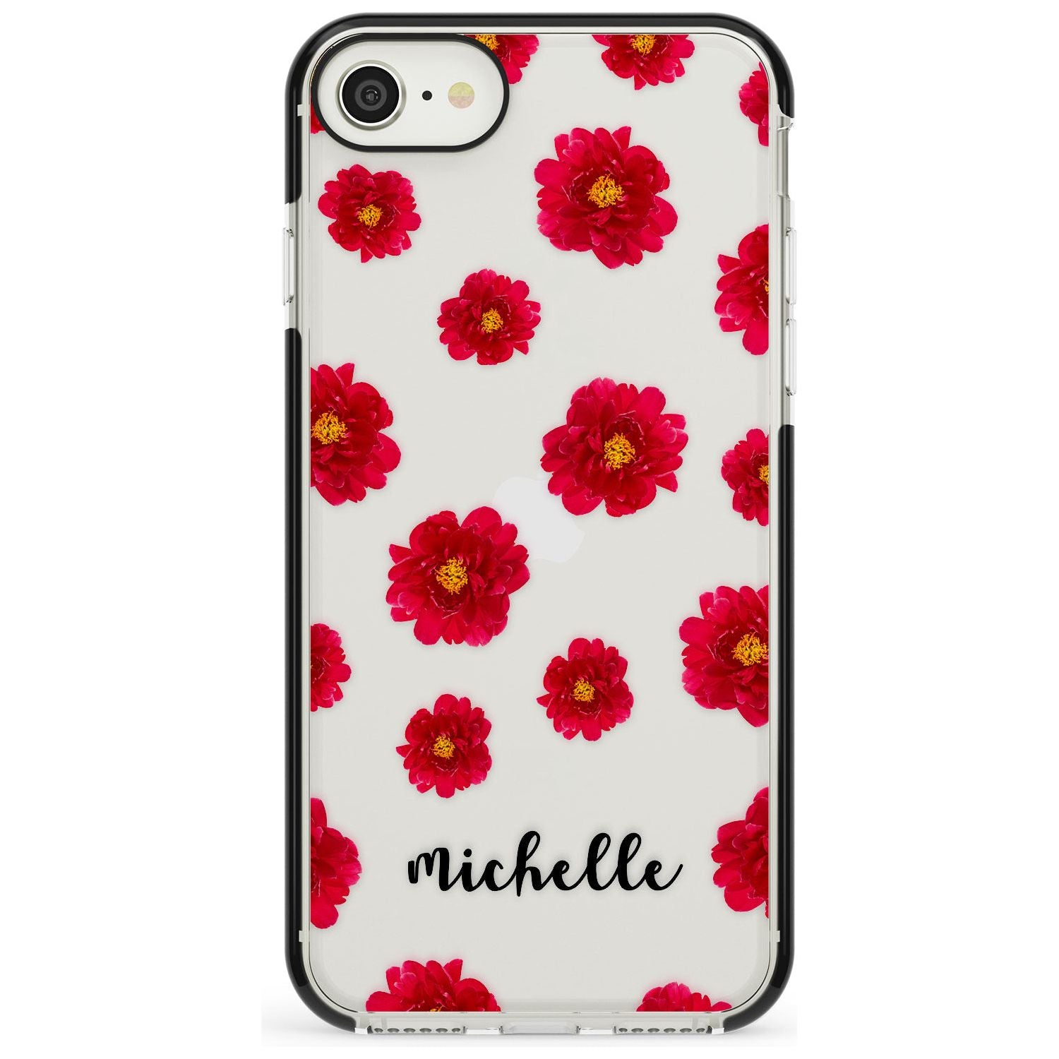 Red Peonies & Cursive iPhone Case Black Impact Custom Phone Case - Case Warehouse