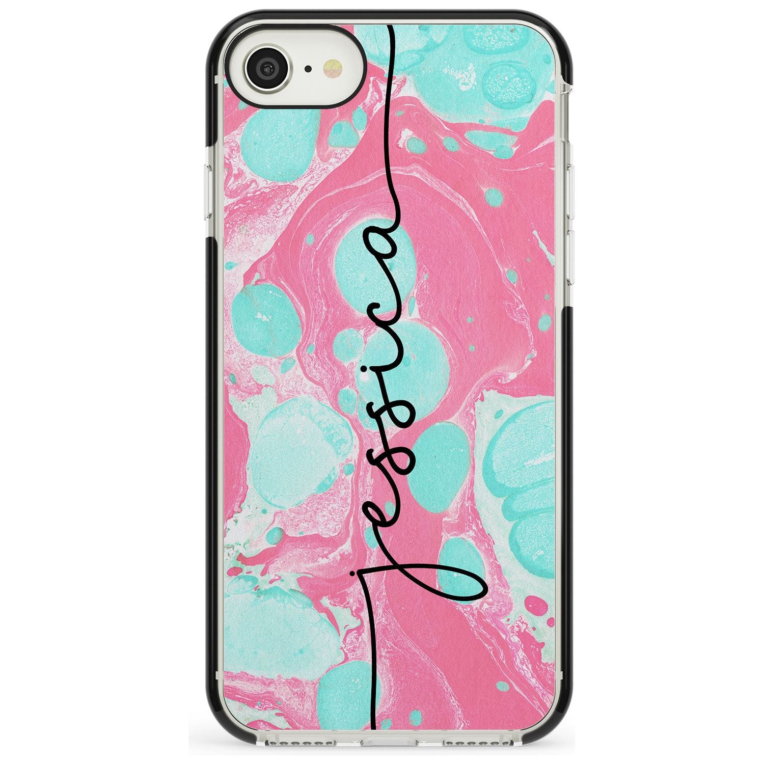 Turquoise & Pink - Marbled iPhone Case Black Impact Custom Phone Case - Case Warehouse