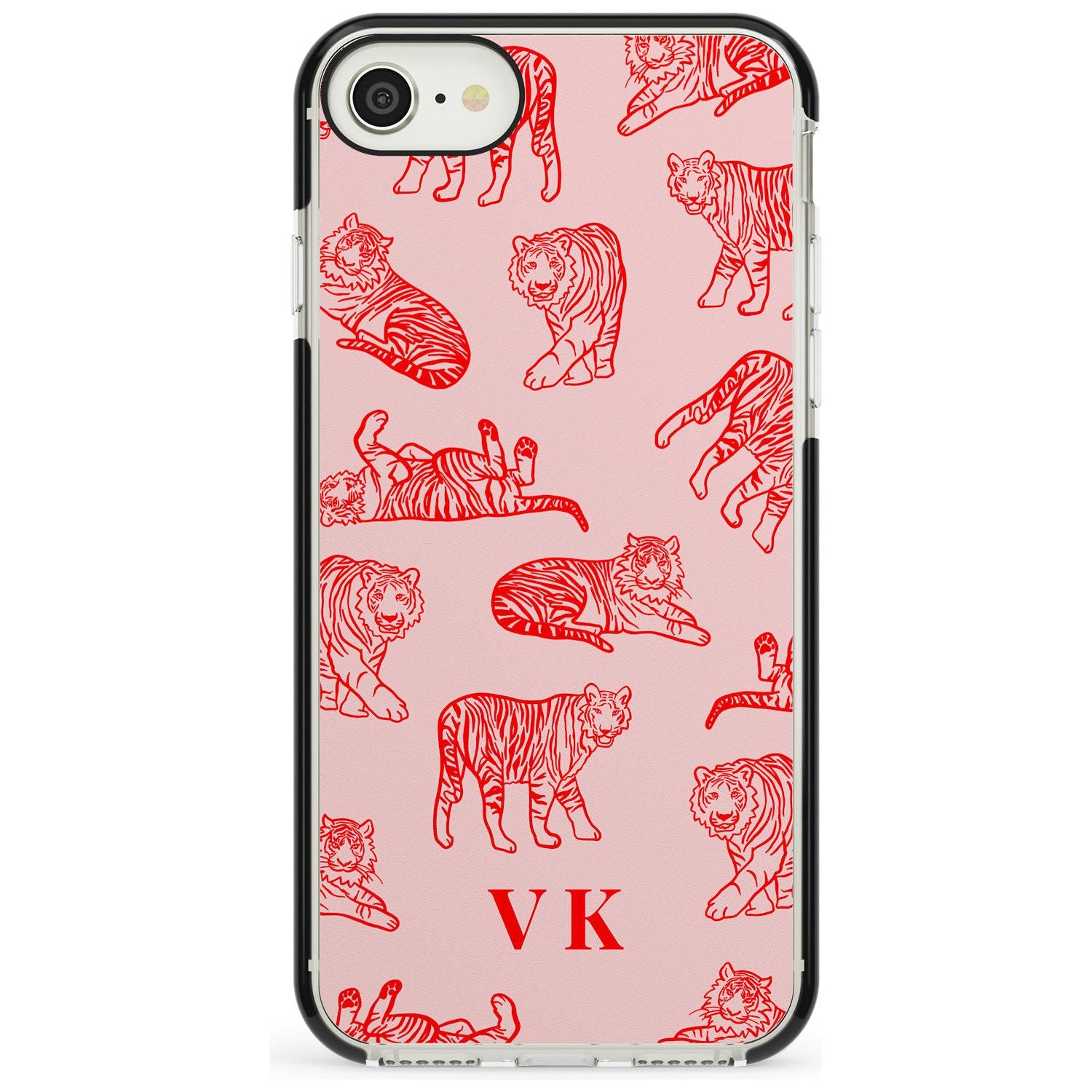 Red Tiger Outlines on Pink iPhone Case Black Impact Custom Phone Case - Case Warehouse