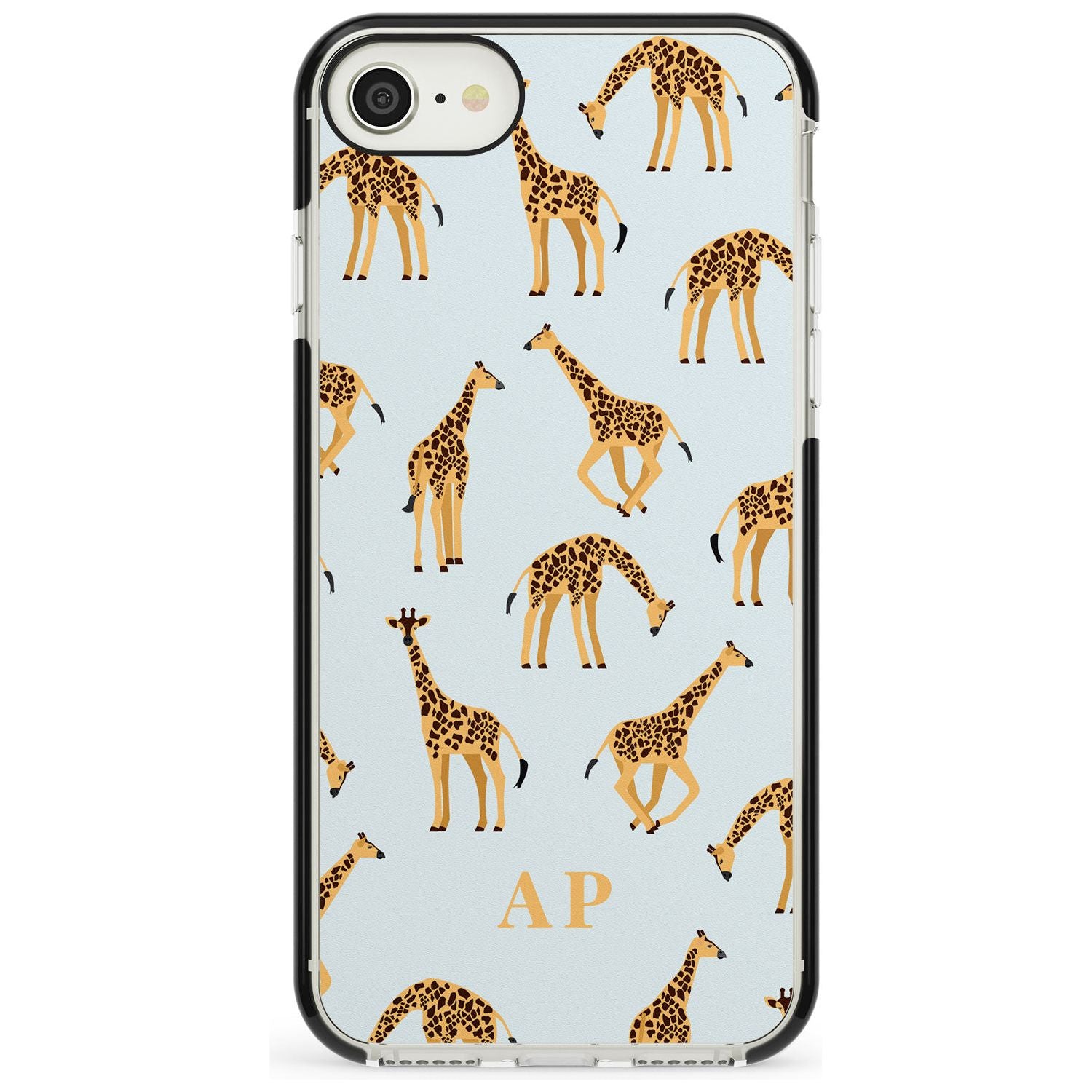 Safari Giraffe Pattern on Blue iPhone Case Black Impact Custom Phone Case - Case Warehouse