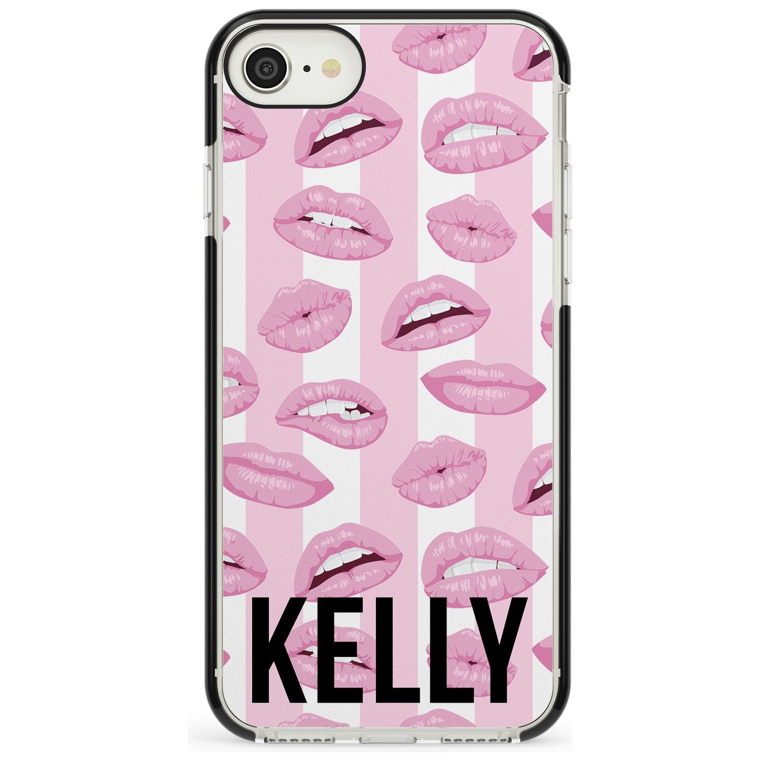 Pink Stripes & Lips iPhone Case Black Impact Custom Phone Case - Case Warehouse